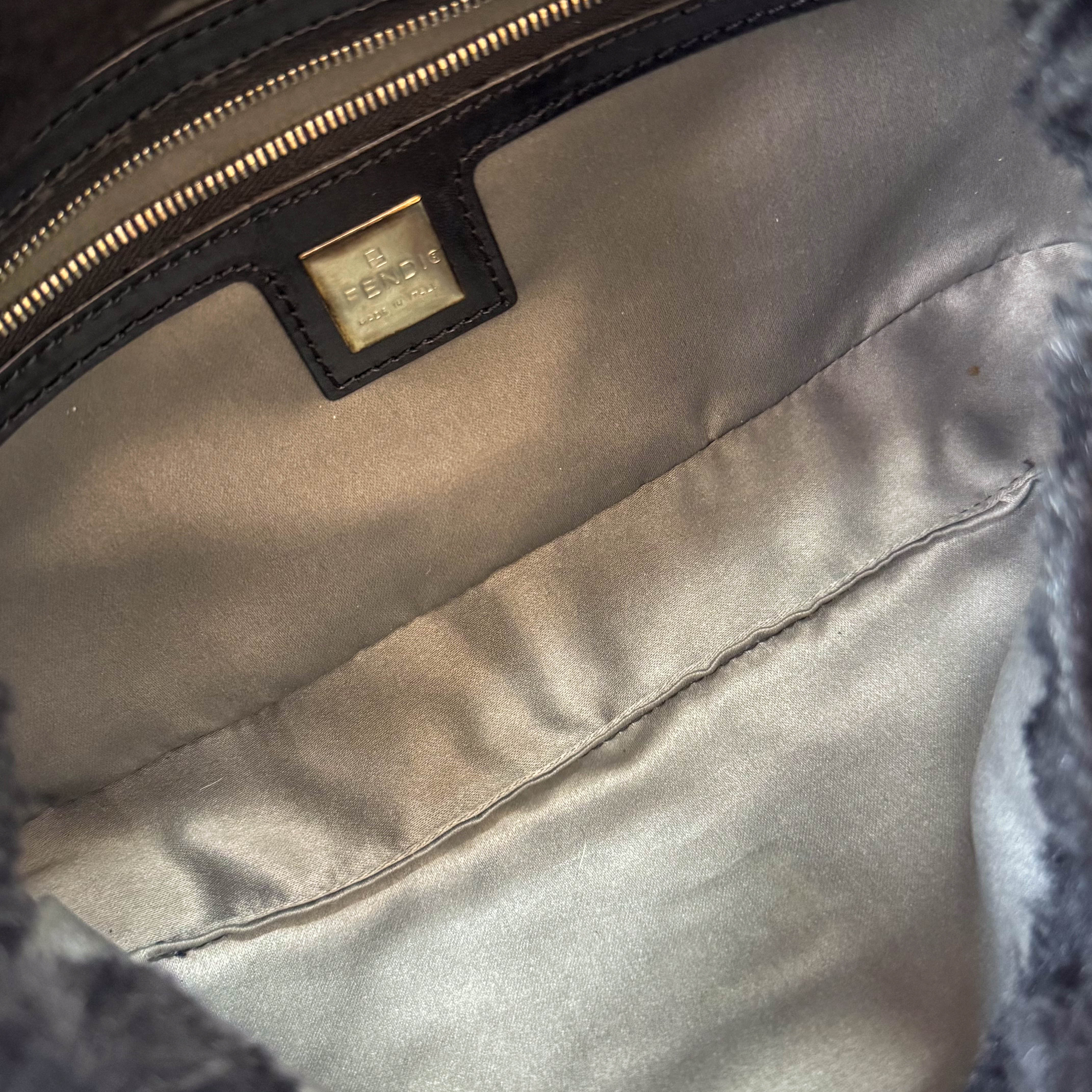 Baguette Black Rabbit Fur Bag