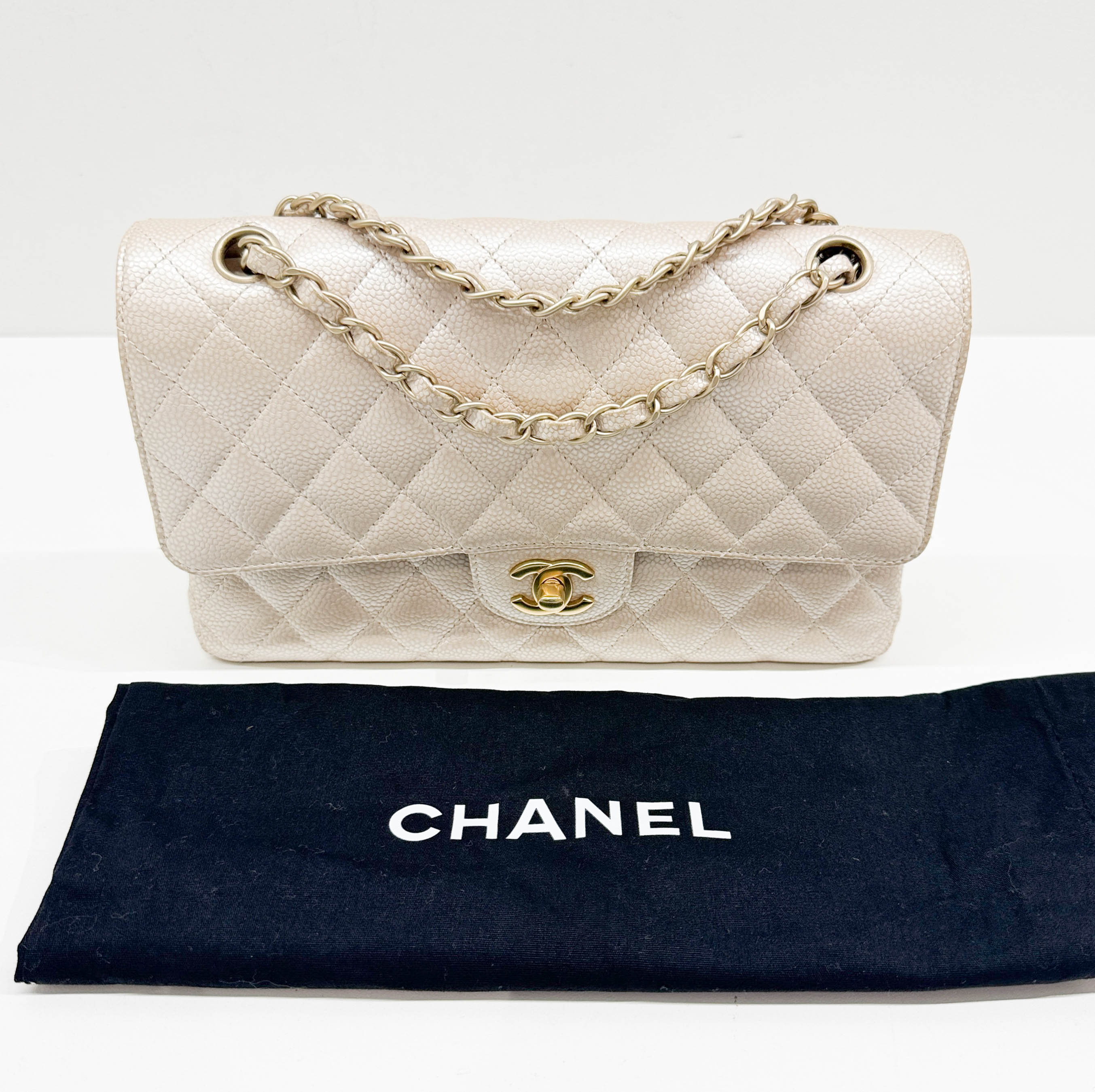 Classic Double Flap Matelasse Pearl Pink Leather Shoulder Bag