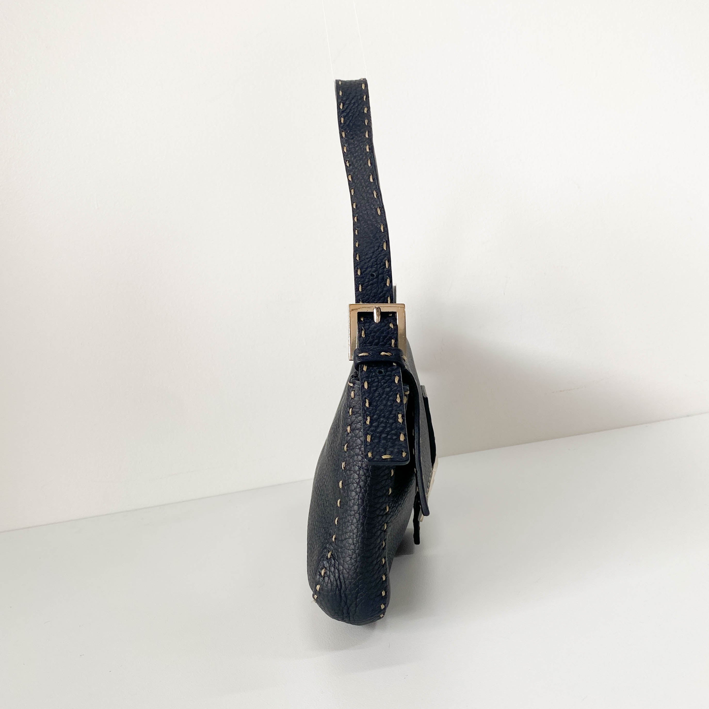 Selleria Baguette Black Grained Calfskin Leather Shoulder Bag