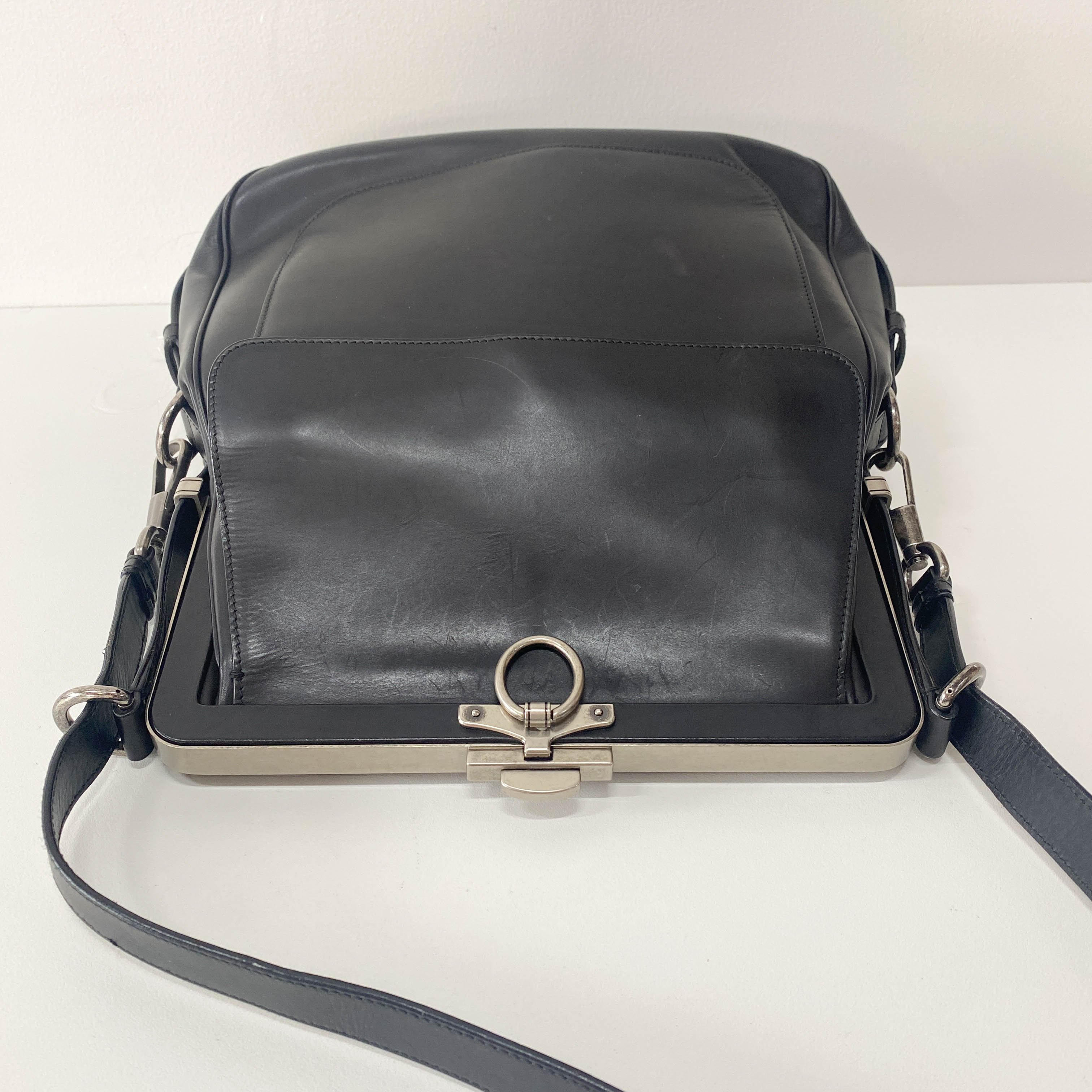 Rive Gauche Kiss-lock Black Leather Bag