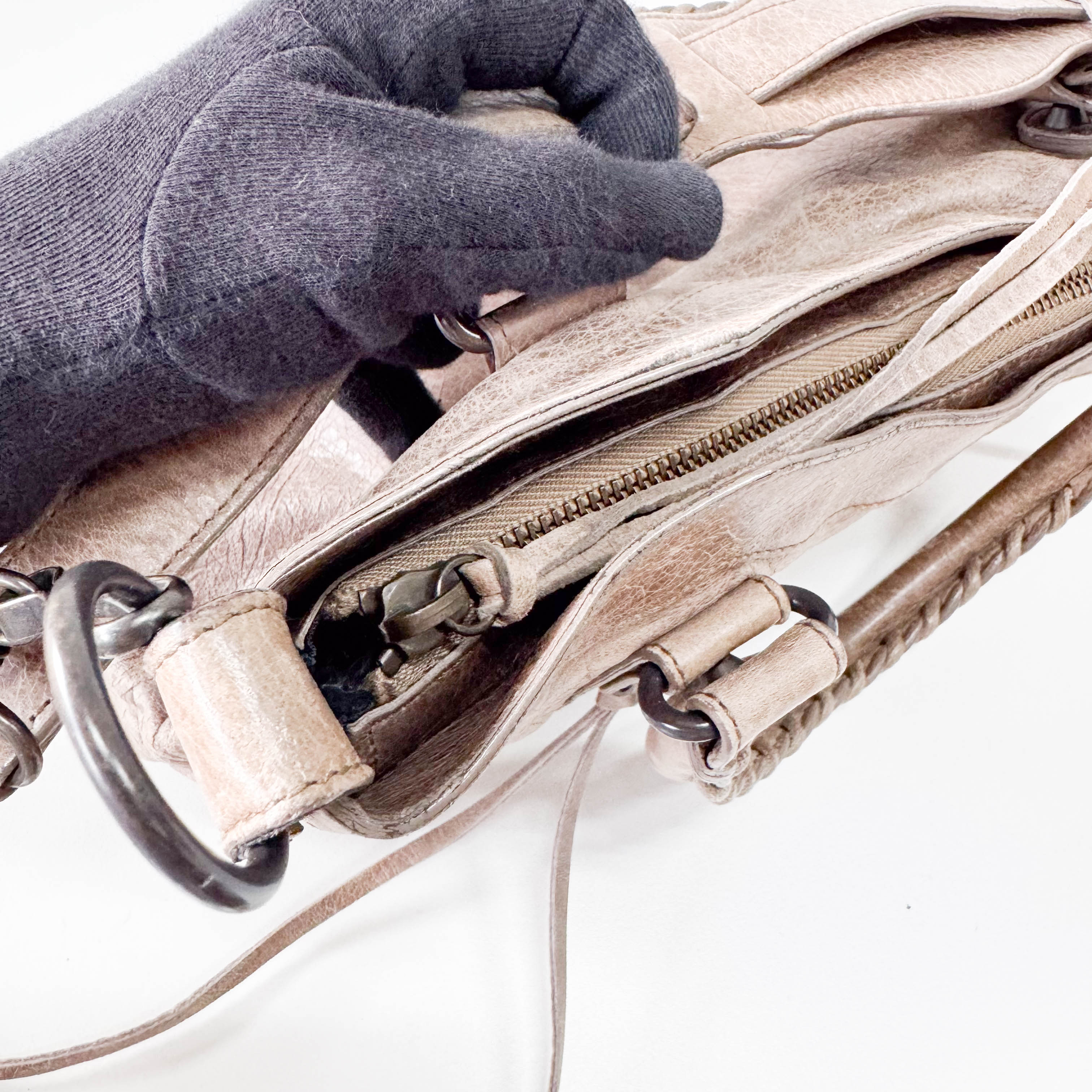 The First Mini in Beige Leather Bag