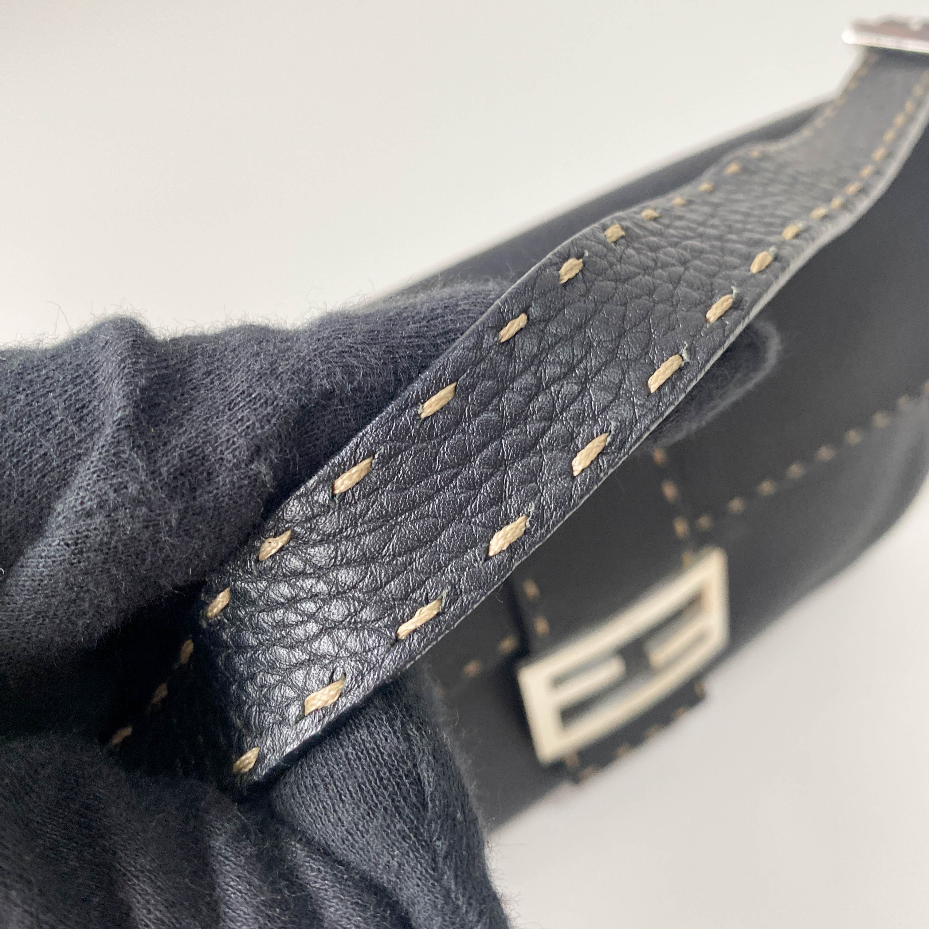 Selleria Baguette Black Grained Calfskin Leather Shoulder Bag