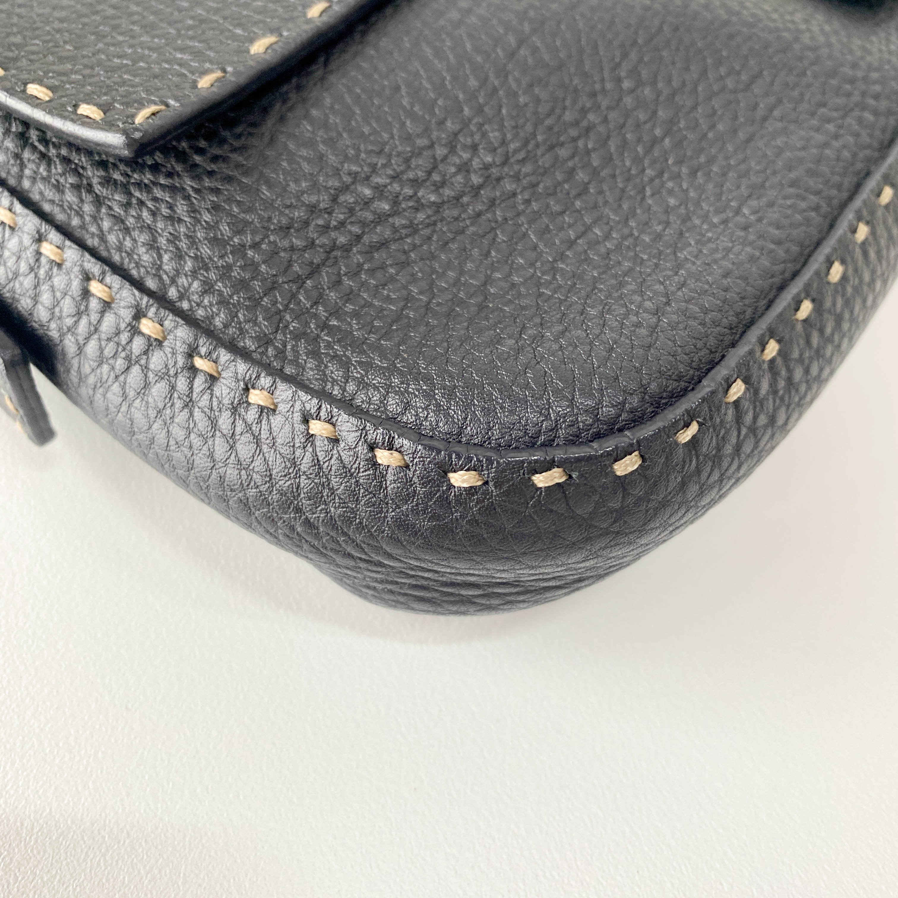 Selleria Baguette Black Grained Calfskin Leather Shoulder Bag