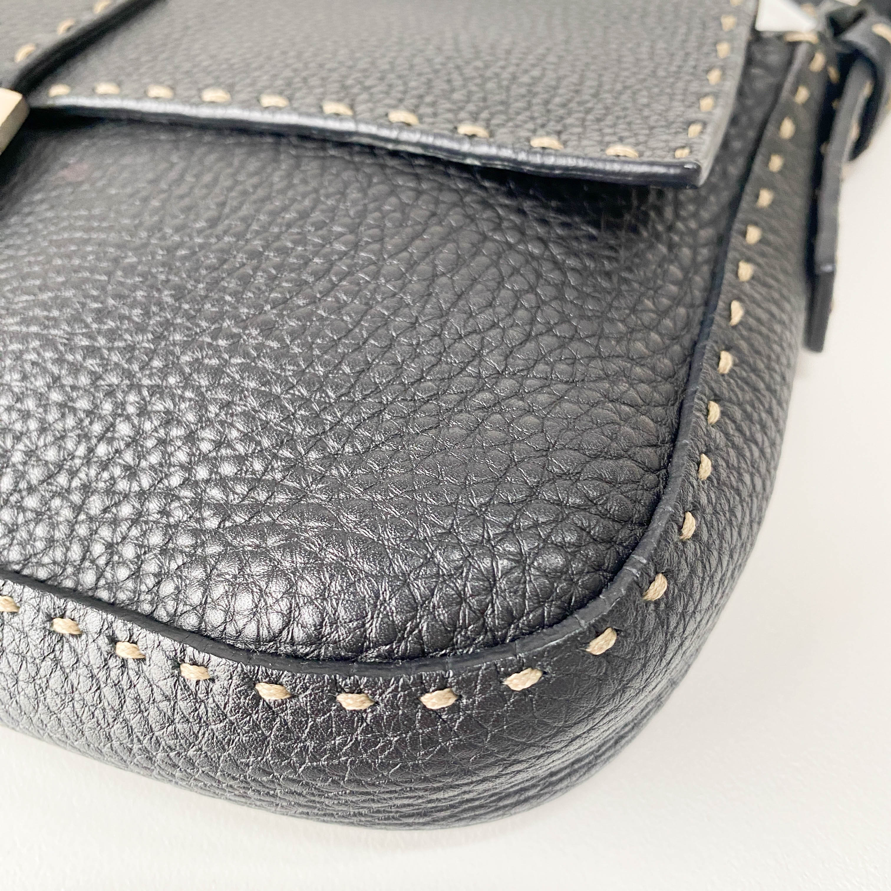 Selleria Baguette Black Grained Calfskin Leather Shoulder Bag