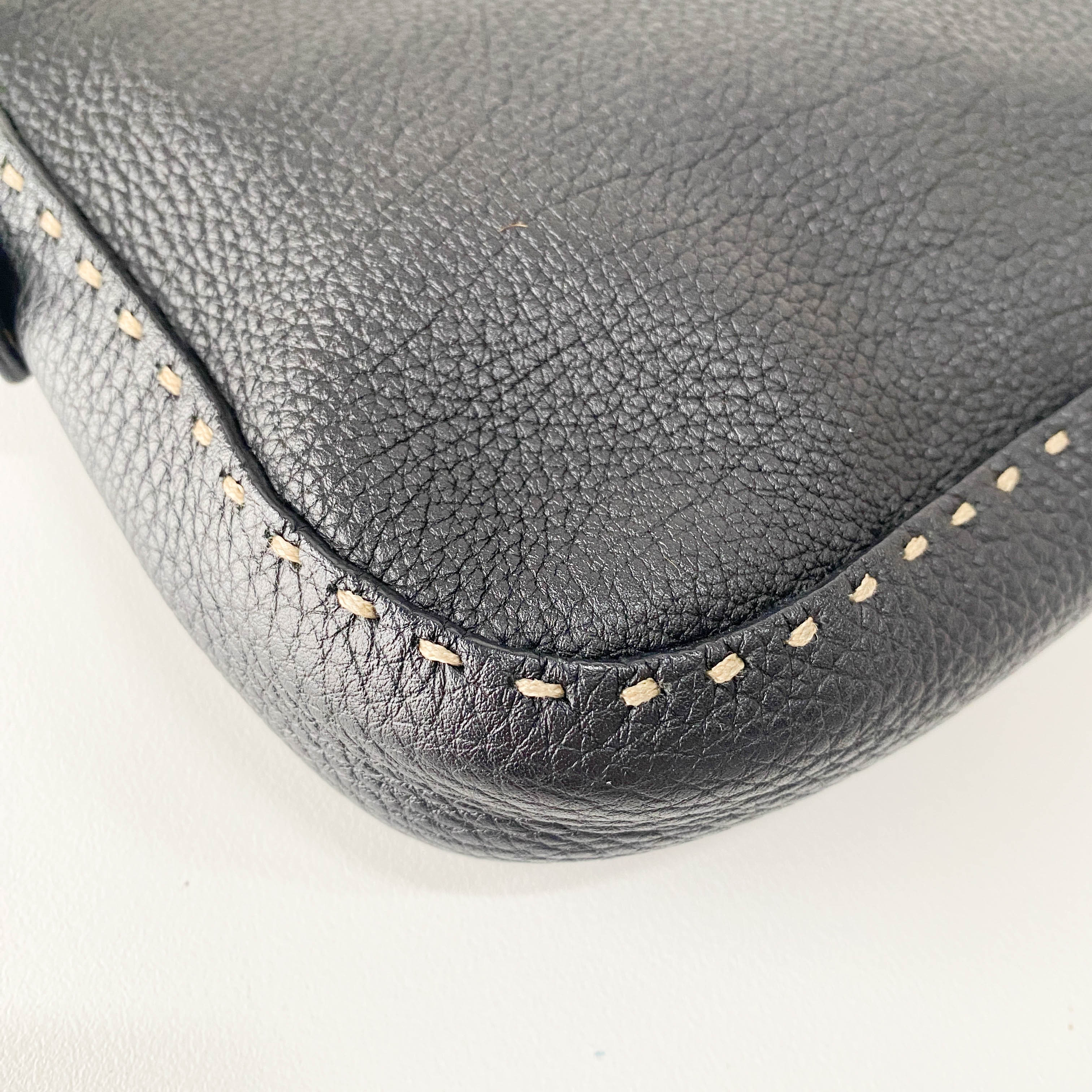 Selleria Baguette Black Grained Calfskin Leather Shoulder Bag