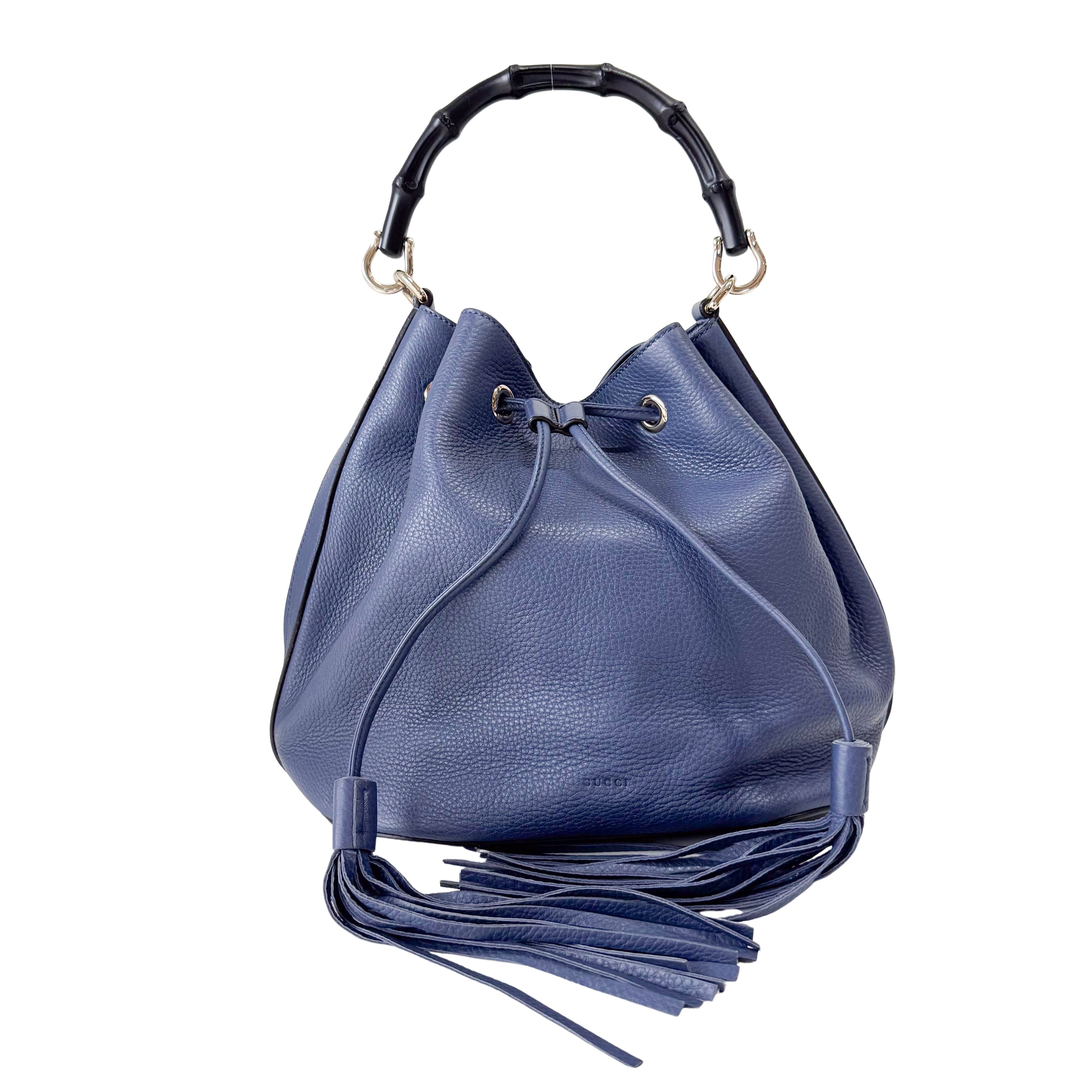 Blue Leather Bucket Bag