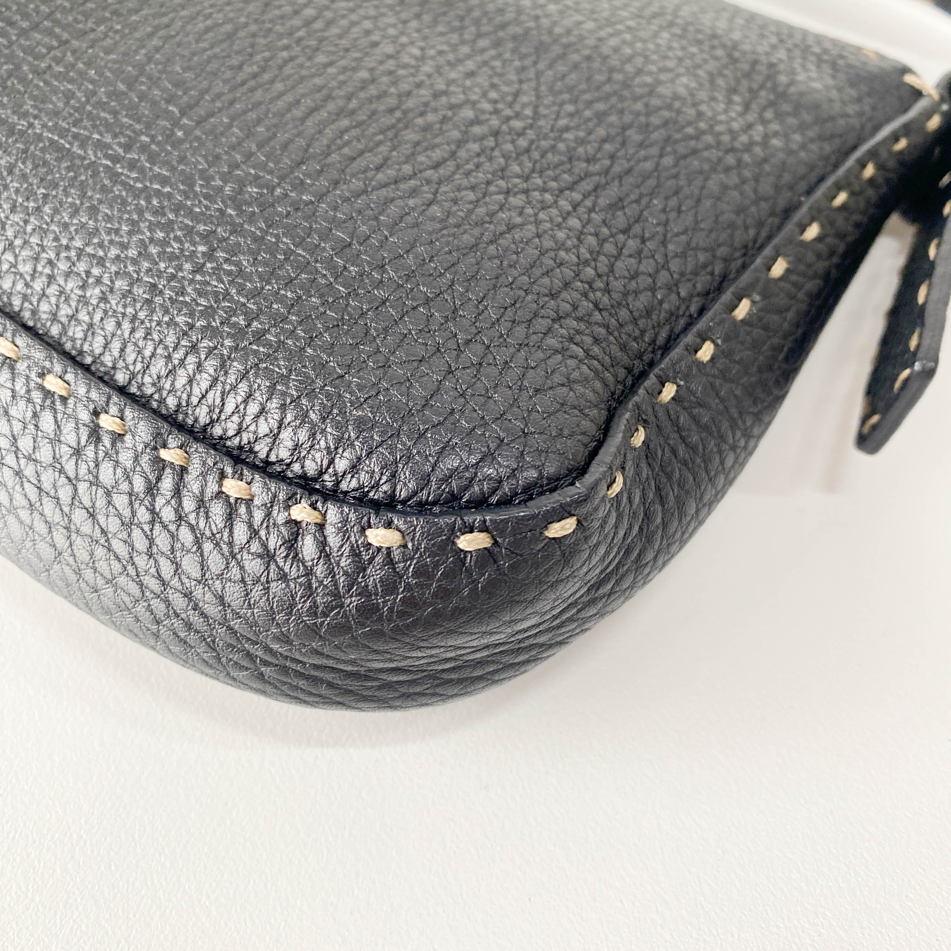 Selleria Baguette Black Grained Calfskin Leather Shoulder Bag