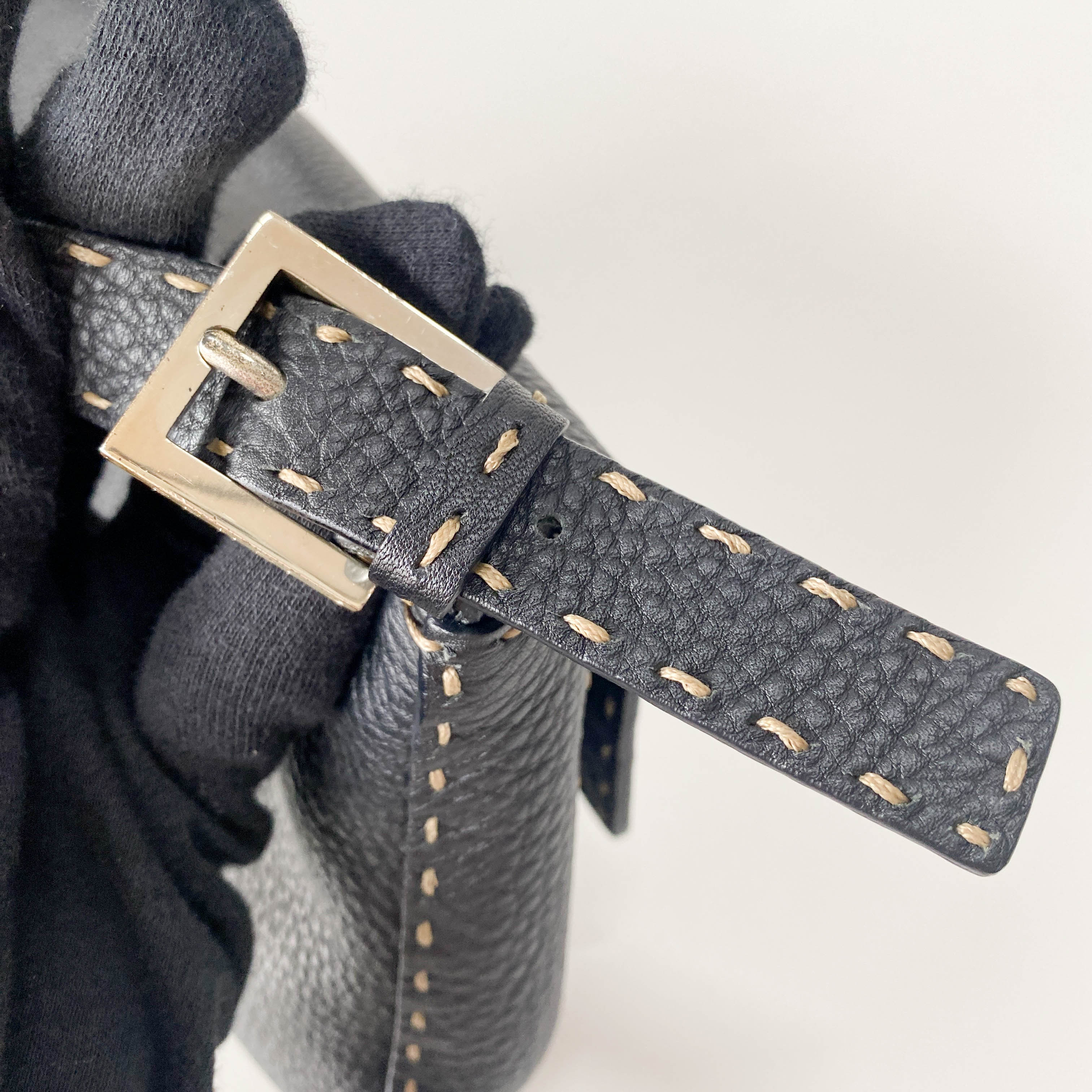 Selleria Baguette Black Grained Calfskin Leather Shoulder Bag