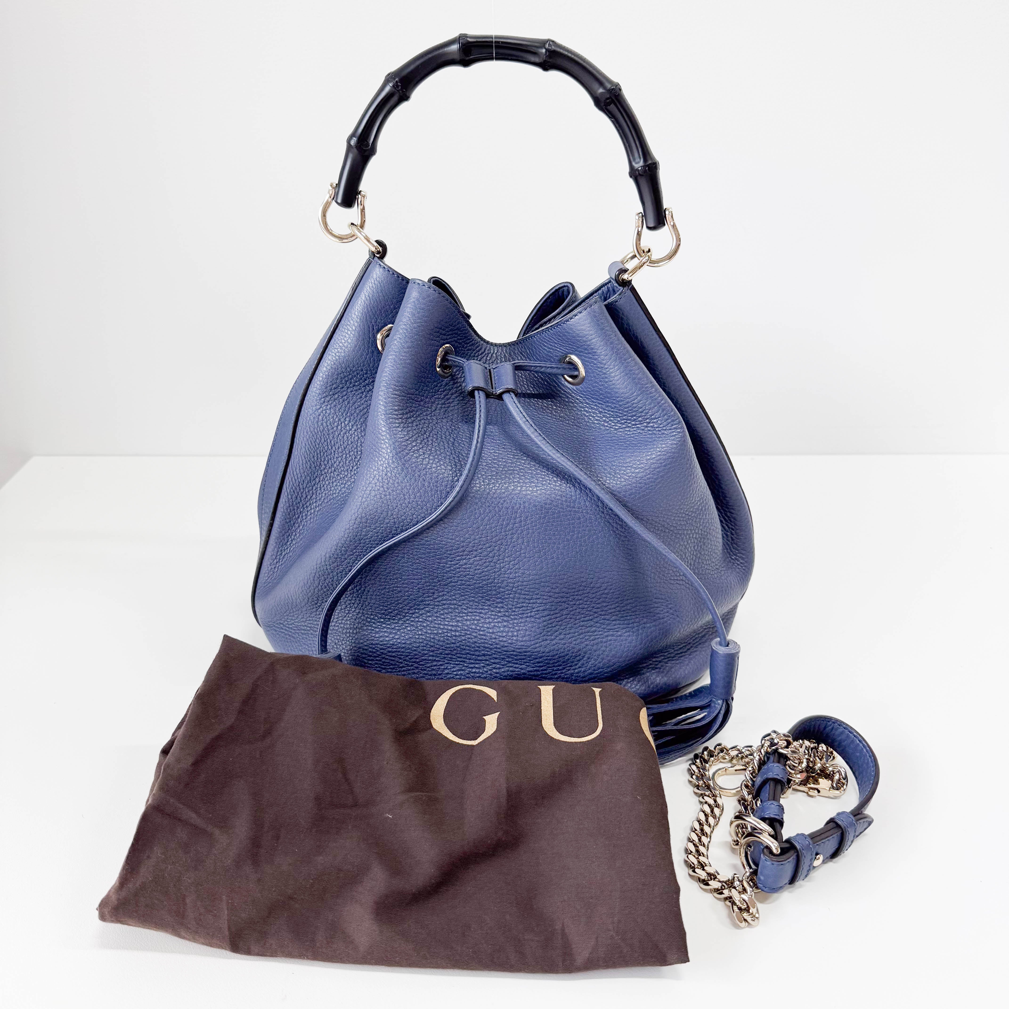 Blue Leather Bucket Bag