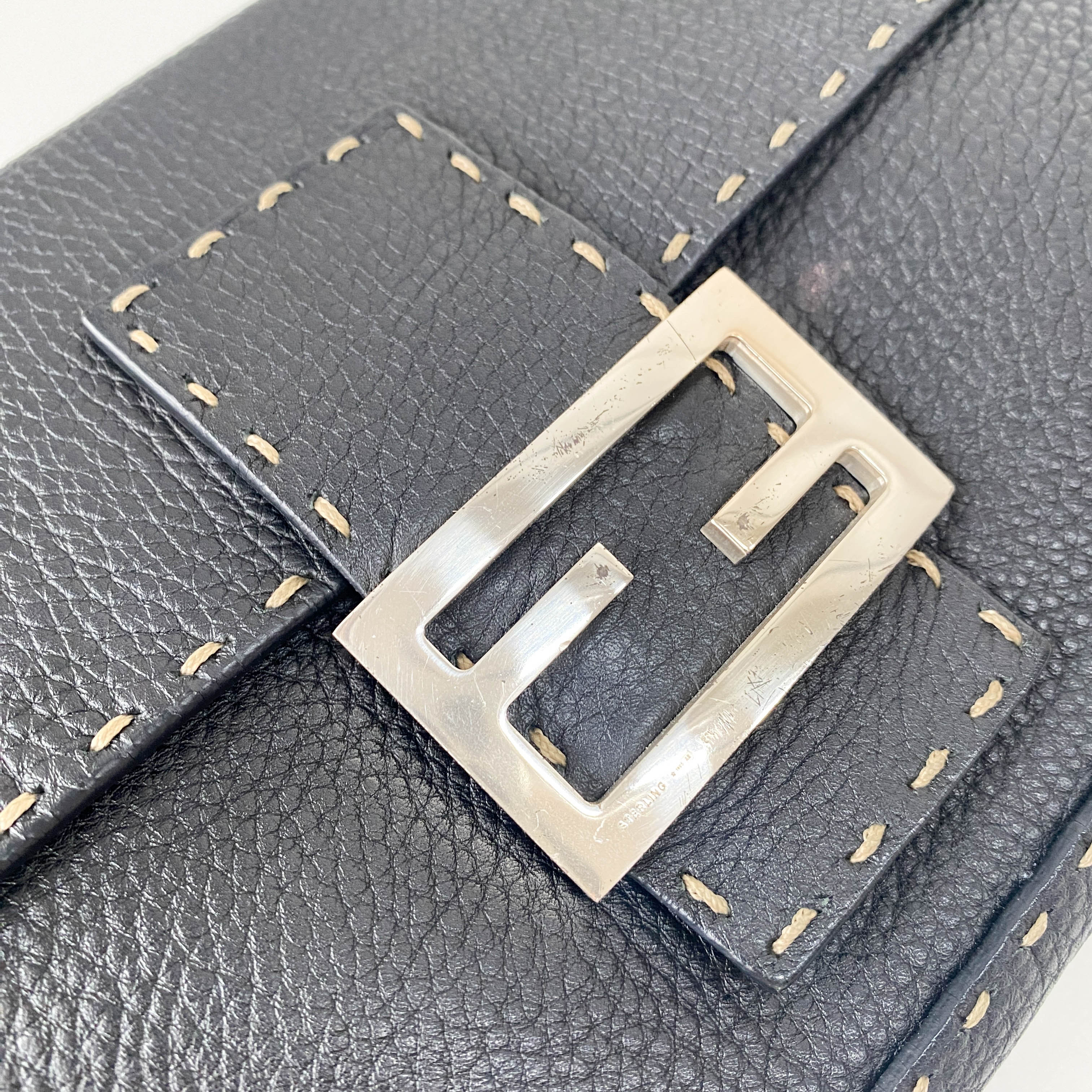 Selleria Baguette Black Grained Calfskin Leather Shoulder Bag