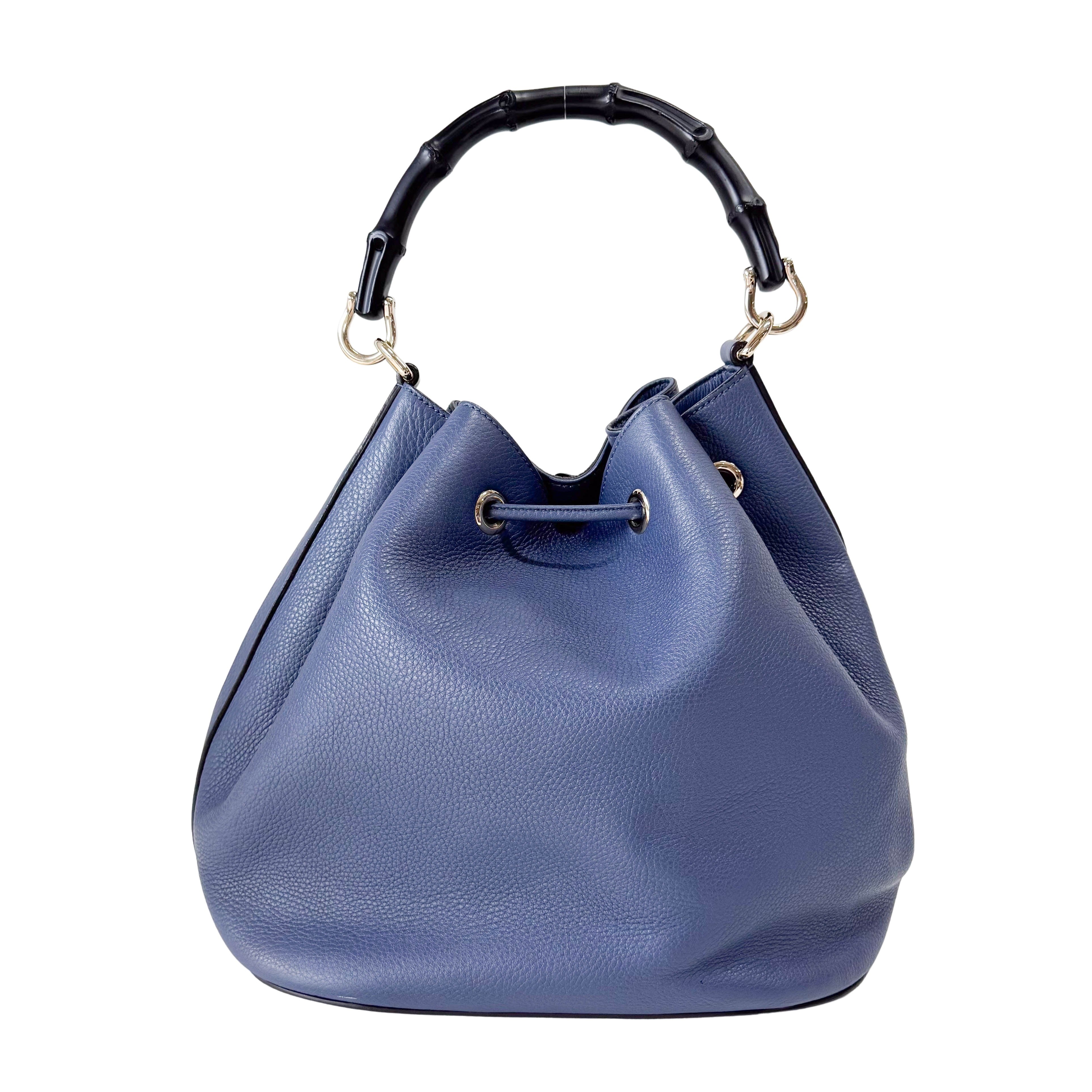 Blue Leather Bucket Bag