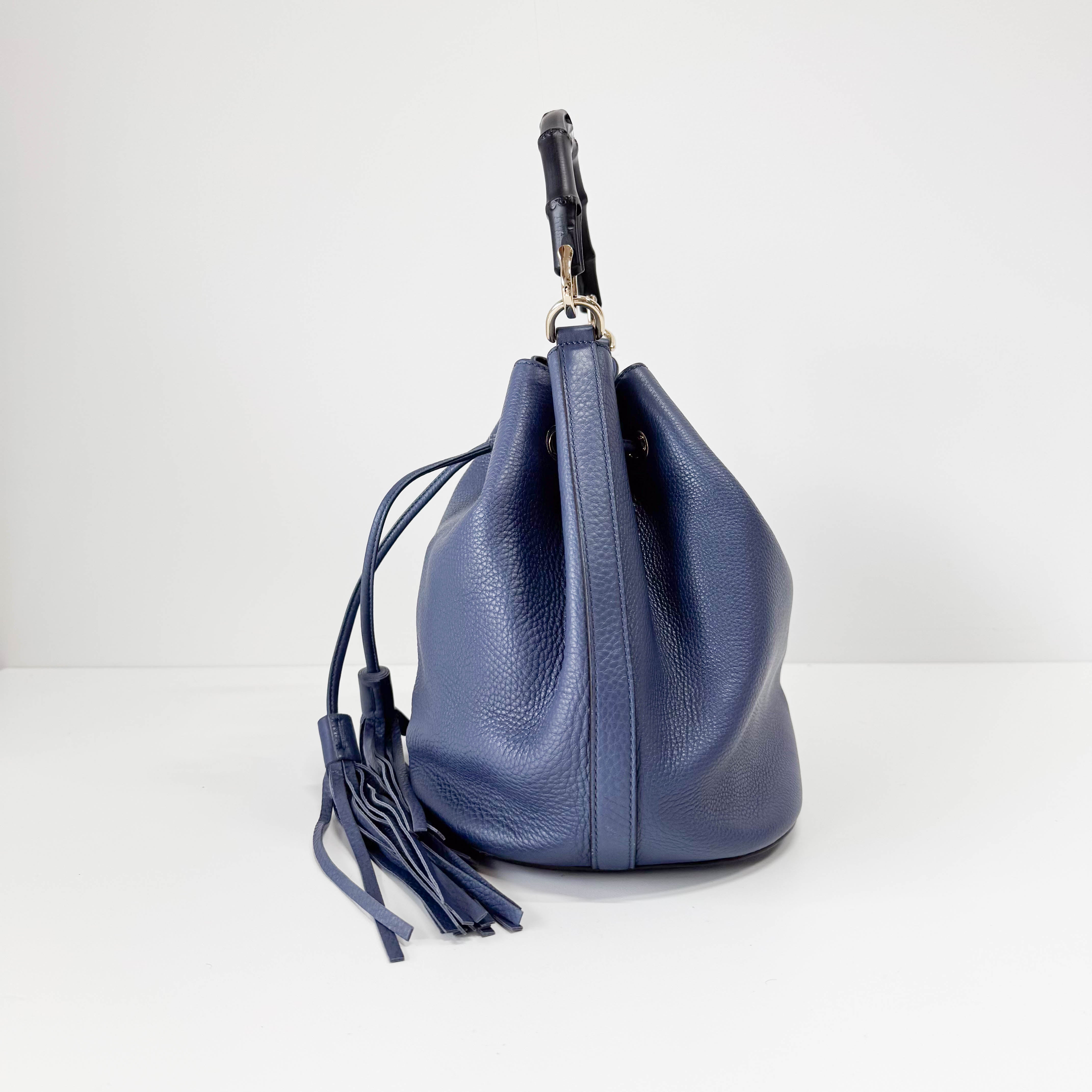 Blue Leather Bucket Bag