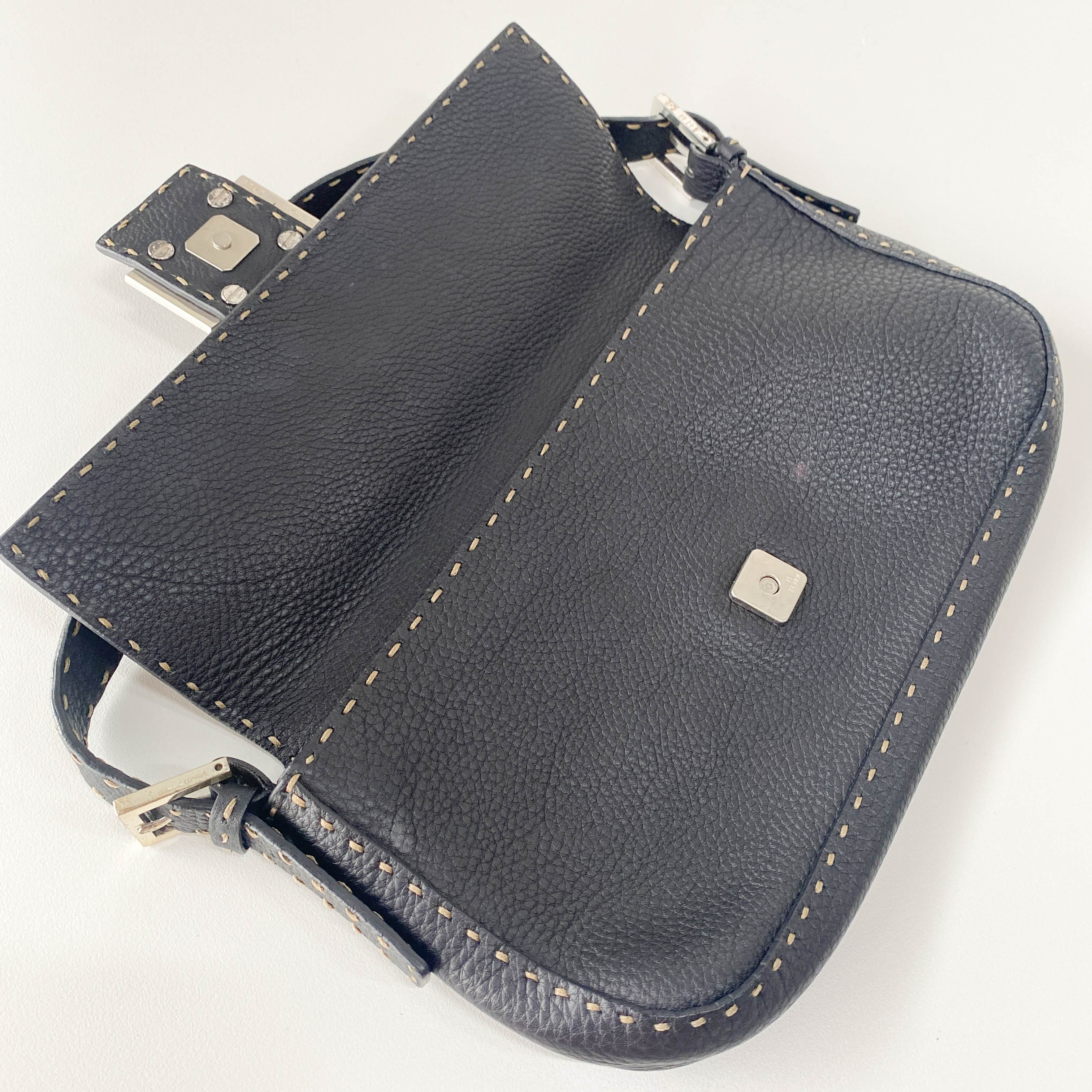 Selleria Baguette Black Grained Calfskin Leather Shoulder Bag