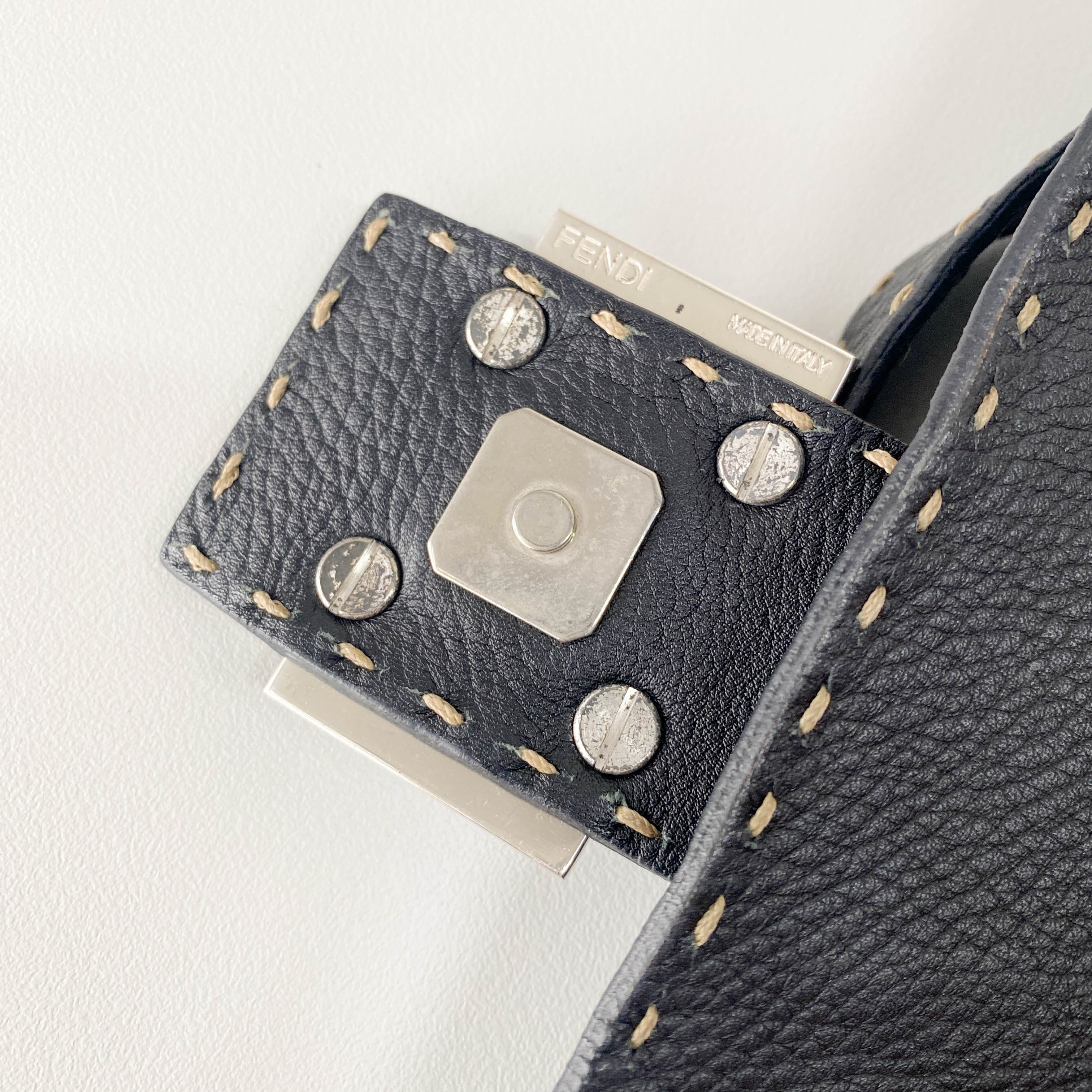 Selleria Baguette Black Grained Calfskin Leather Shoulder Bag