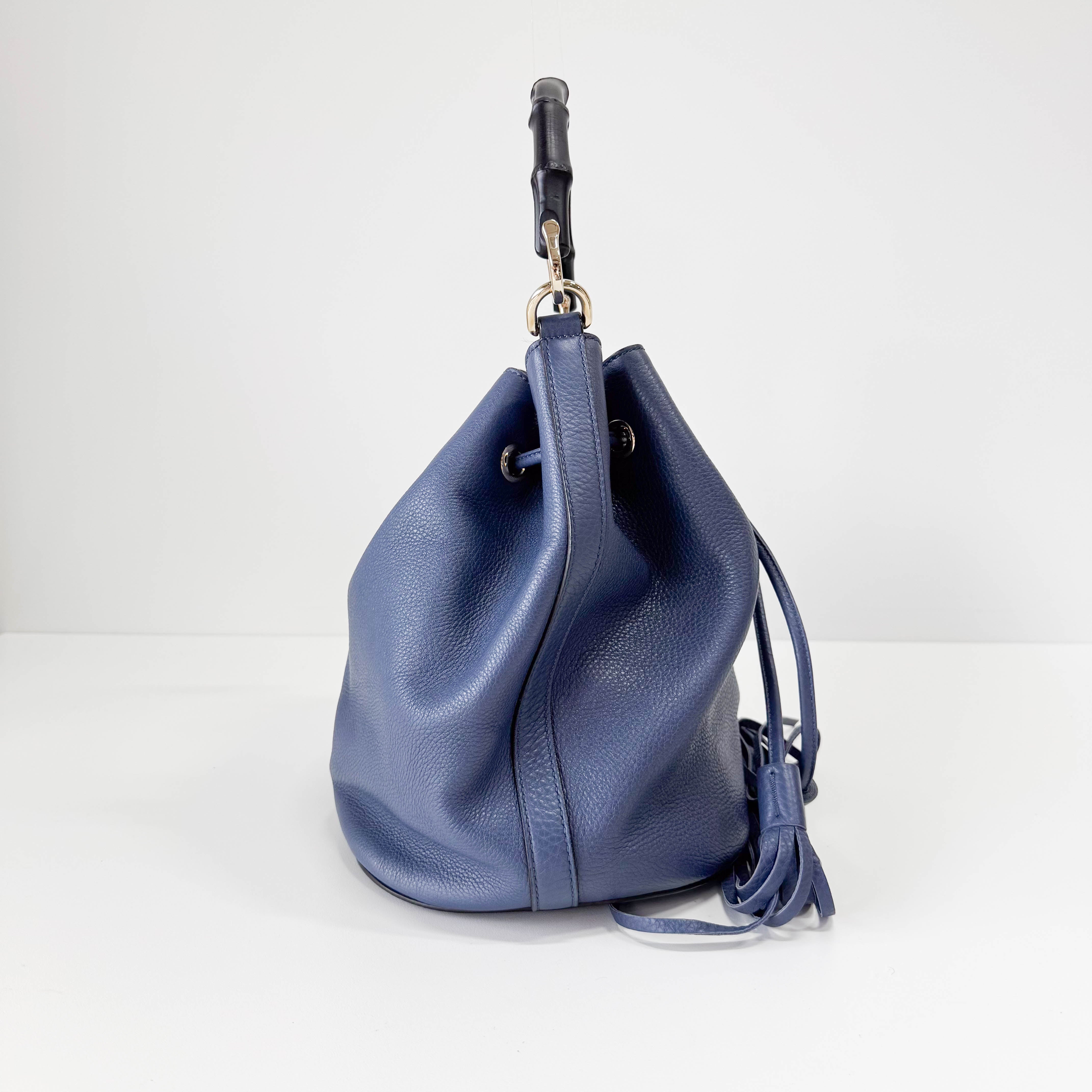 Blue Leather Bucket Bag