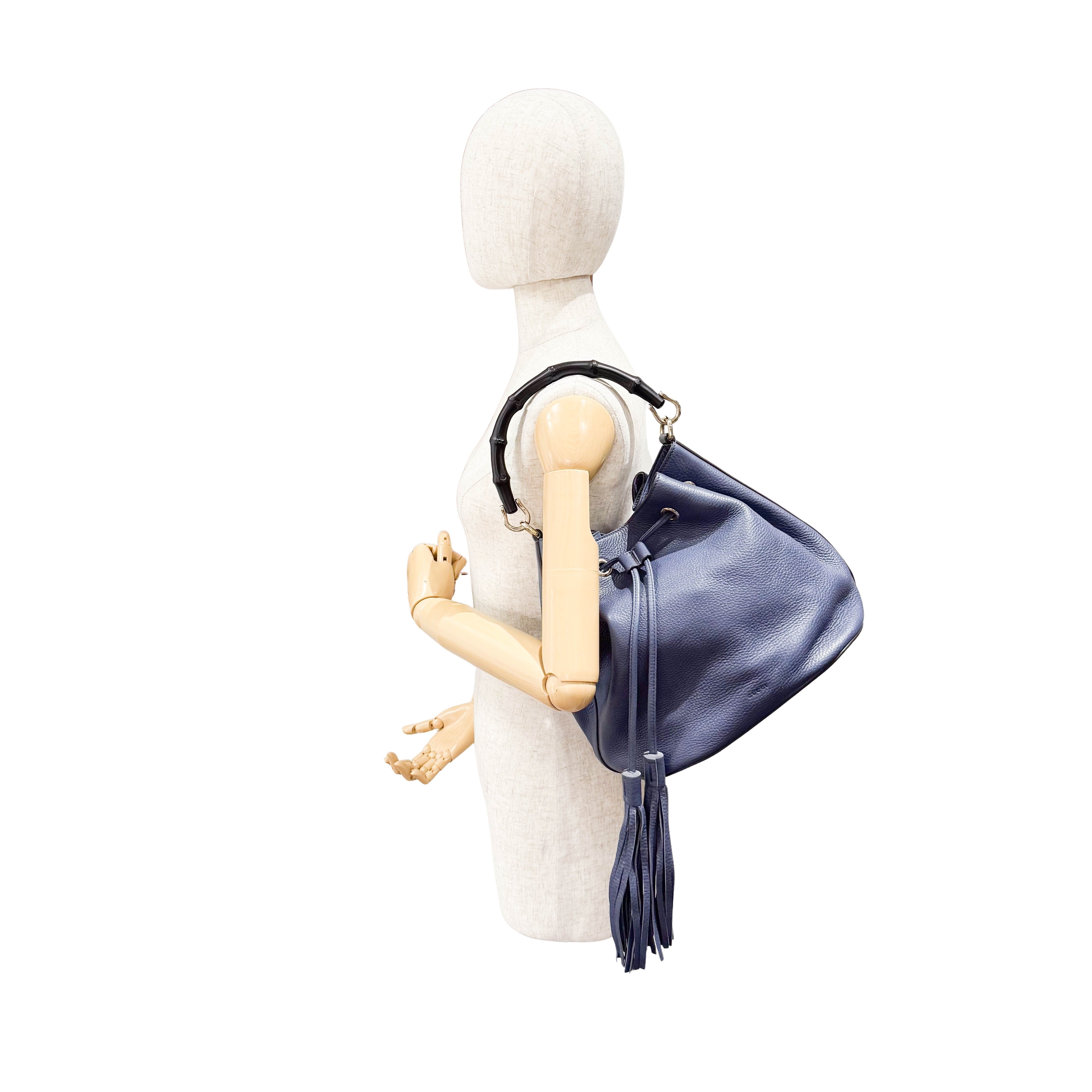 Blue Leather Bucket Bag