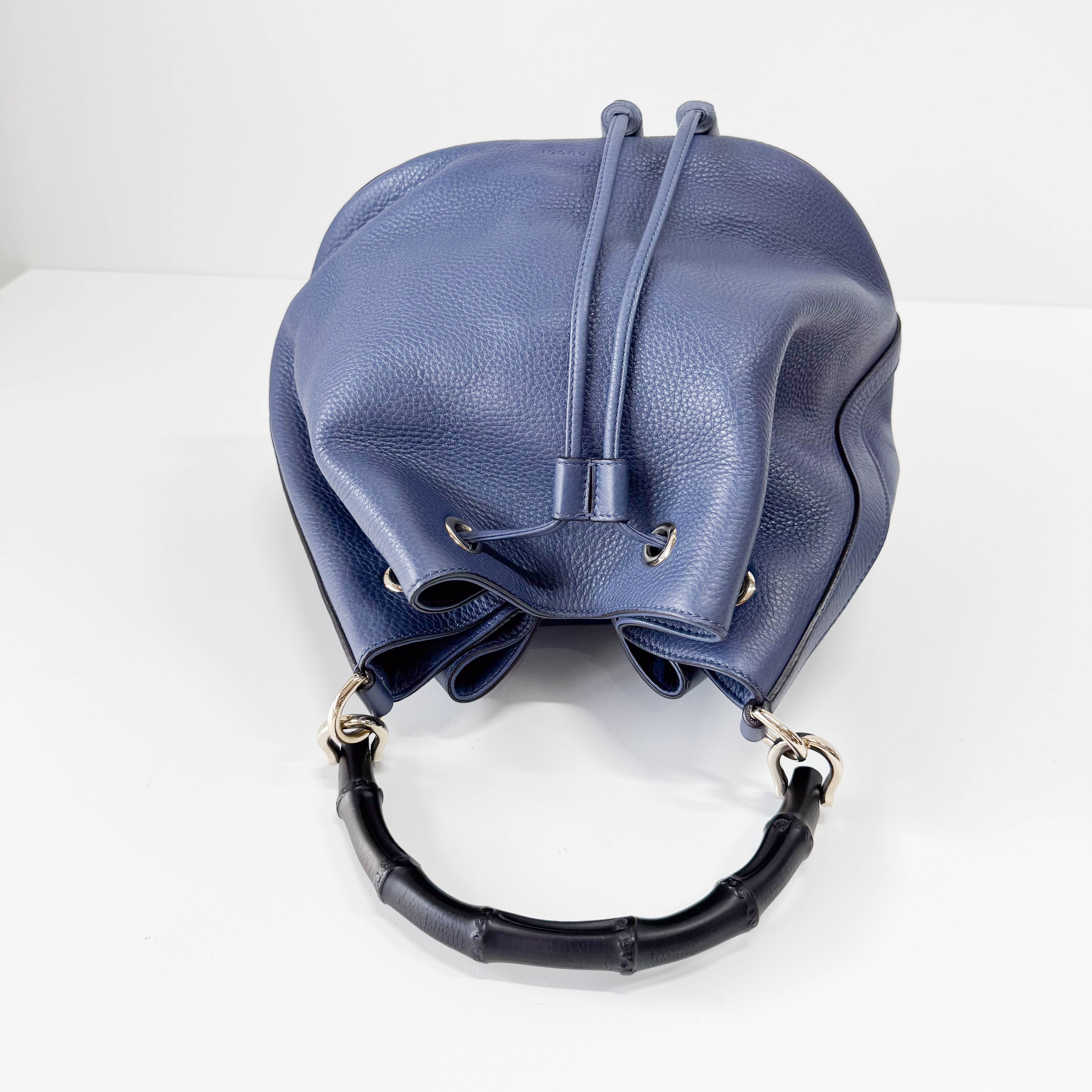 Blue Leather Bucket Bag