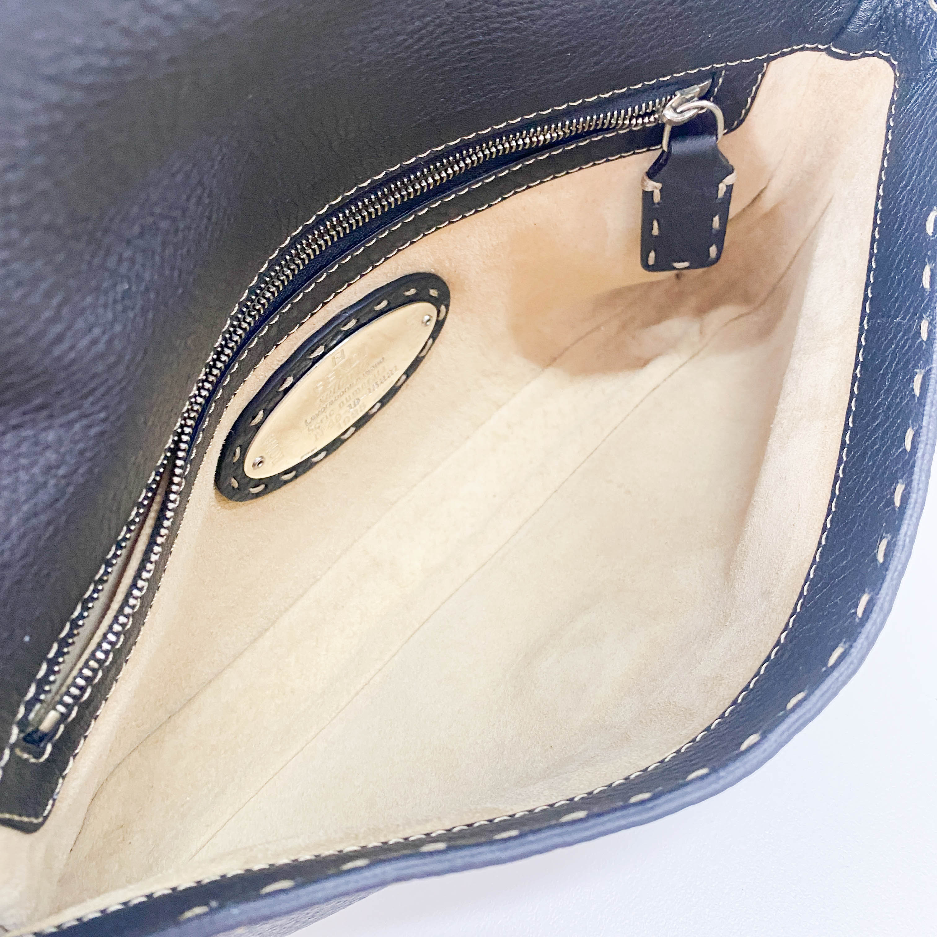 Selleria Baguette Black Grained Calfskin Leather Shoulder Bag