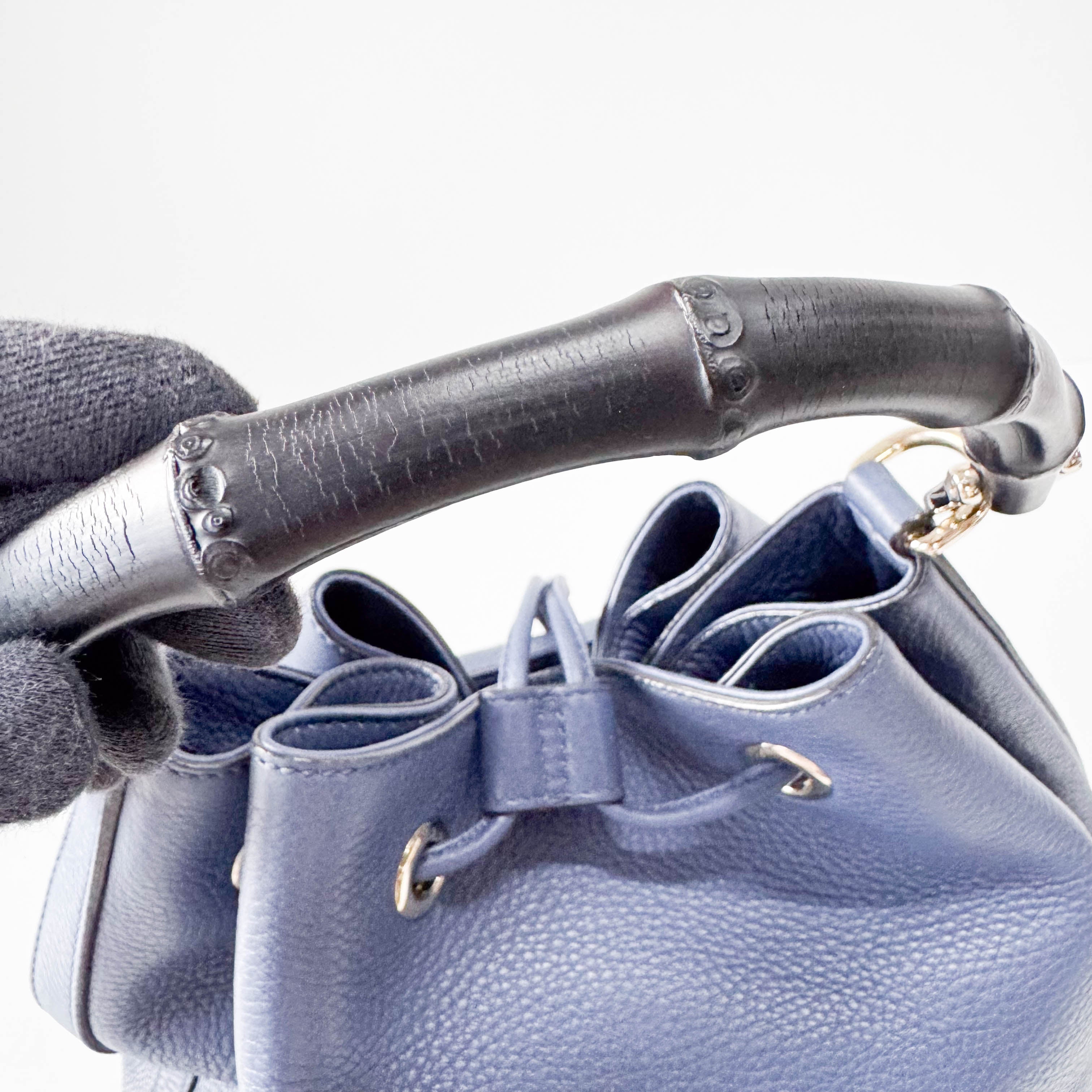 Blue Leather Bucket Bag