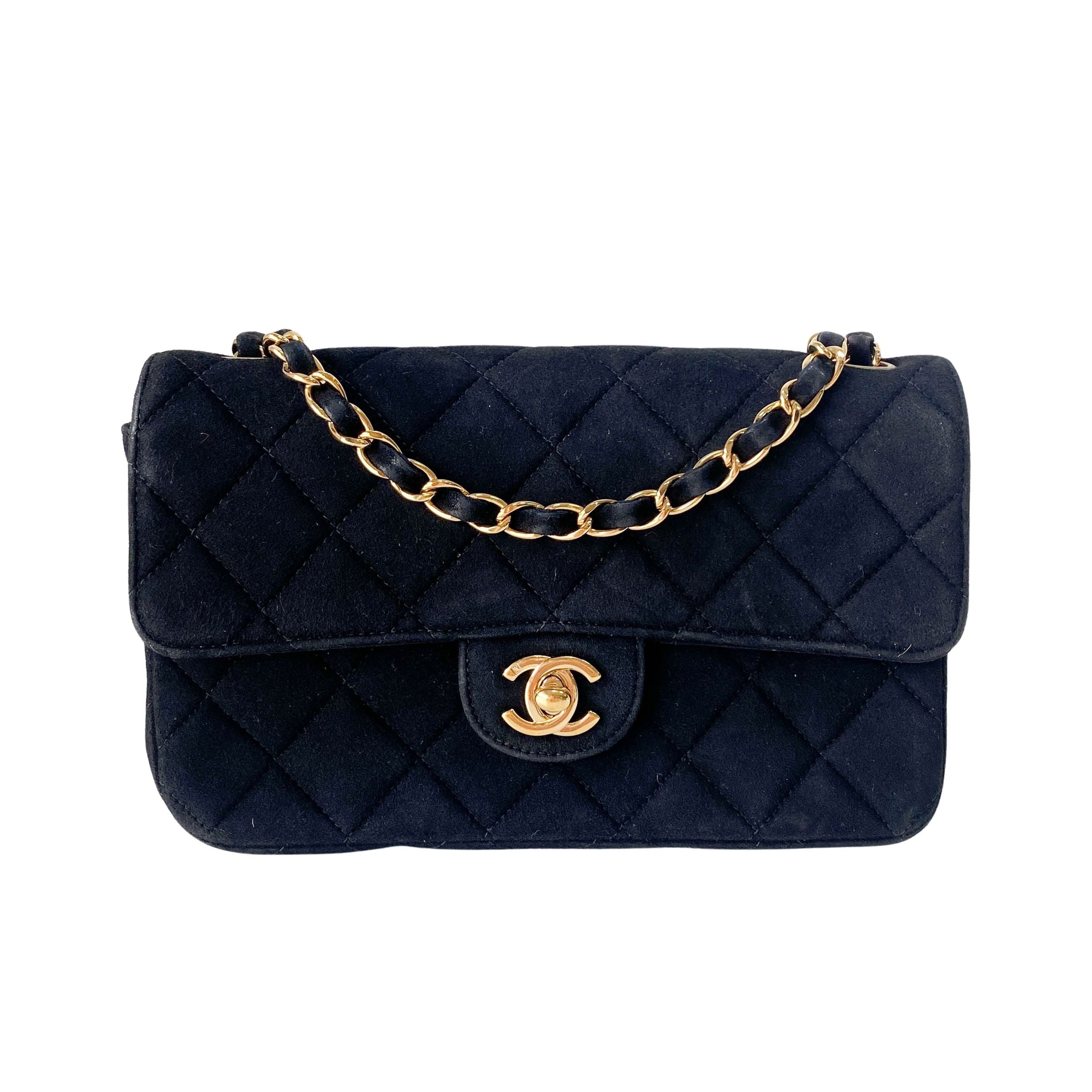 Matelassé Black Suede Crossbody Bag