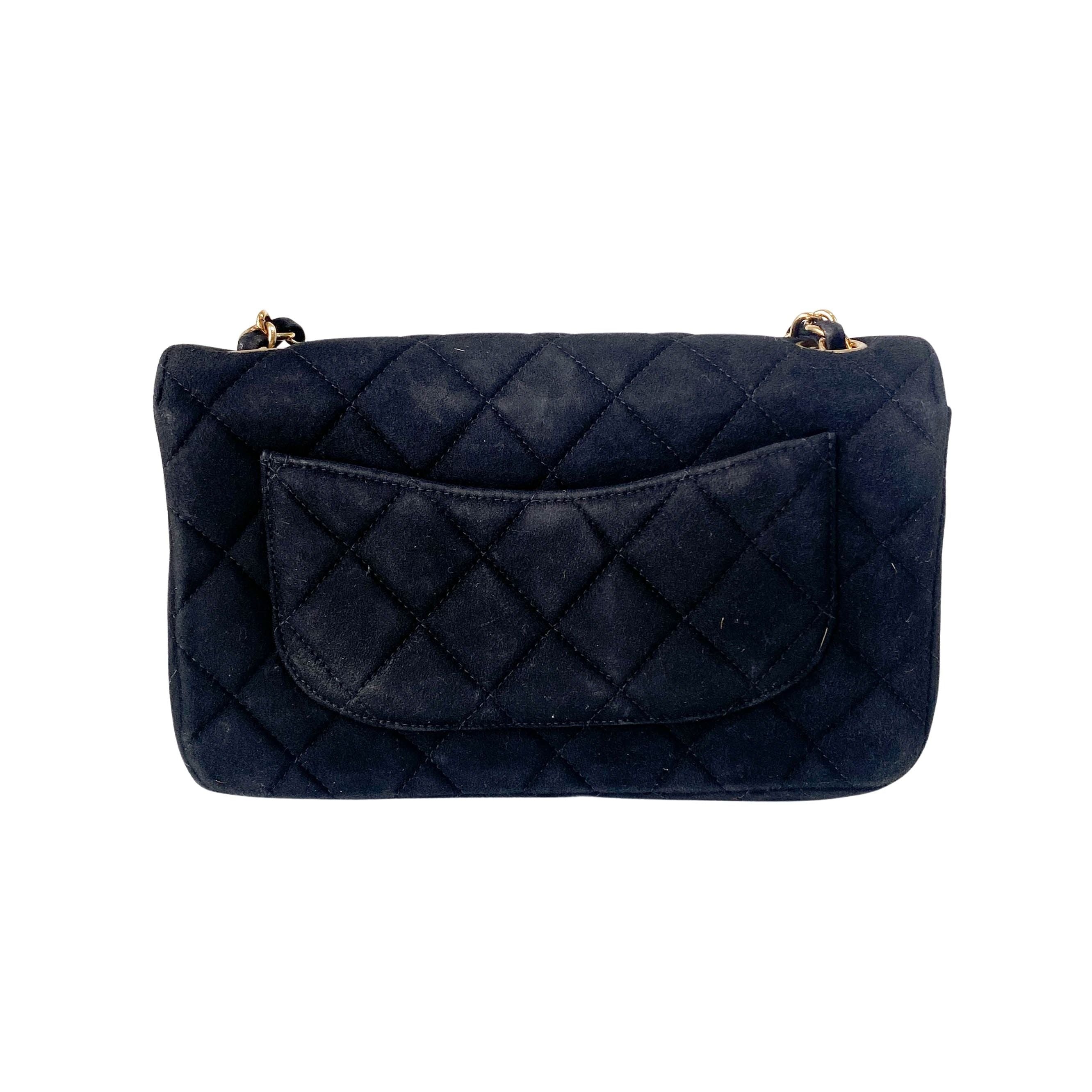 Matelassé Black Suede Crossbody Bag