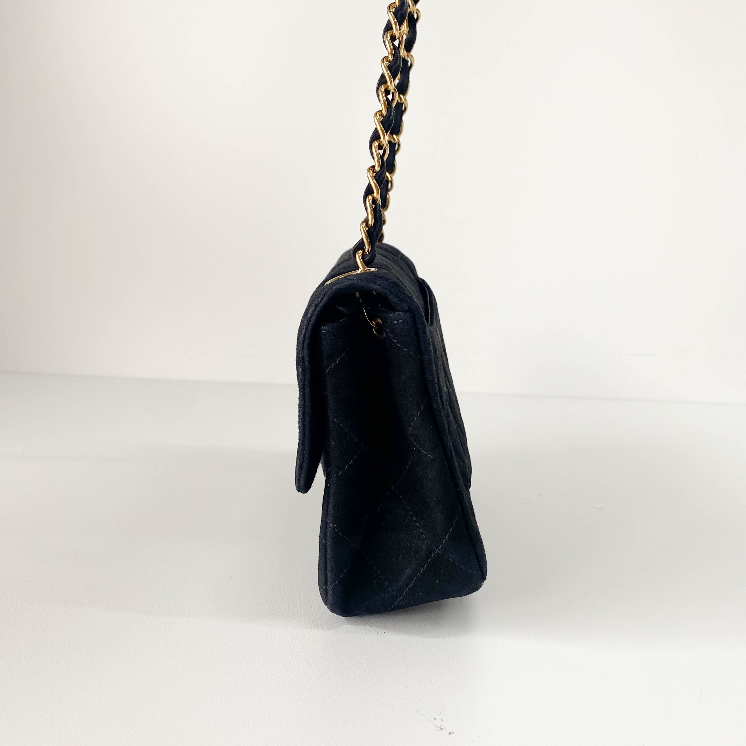 Matelassé Black Suede Crossbody Bag