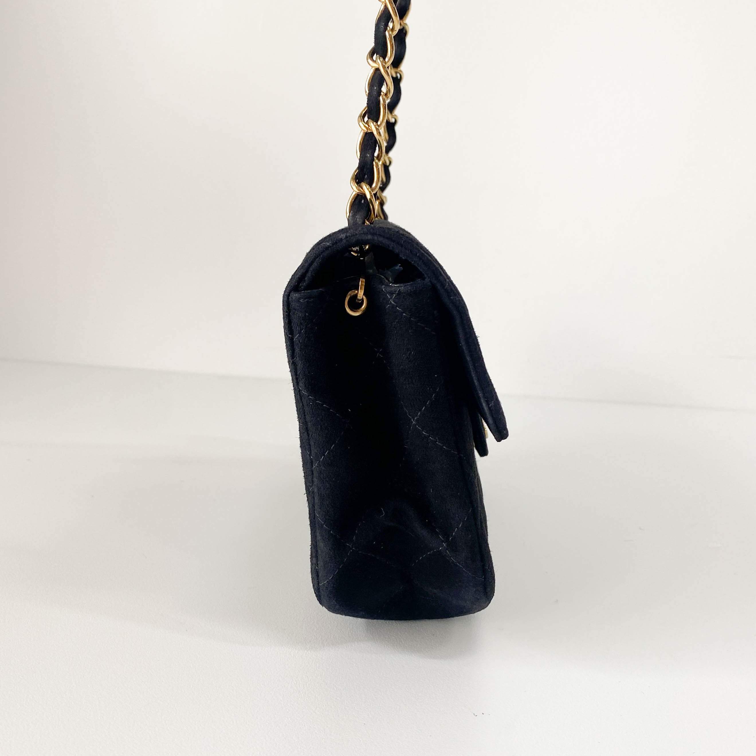 Matelassé Black Suede Crossbody Bag