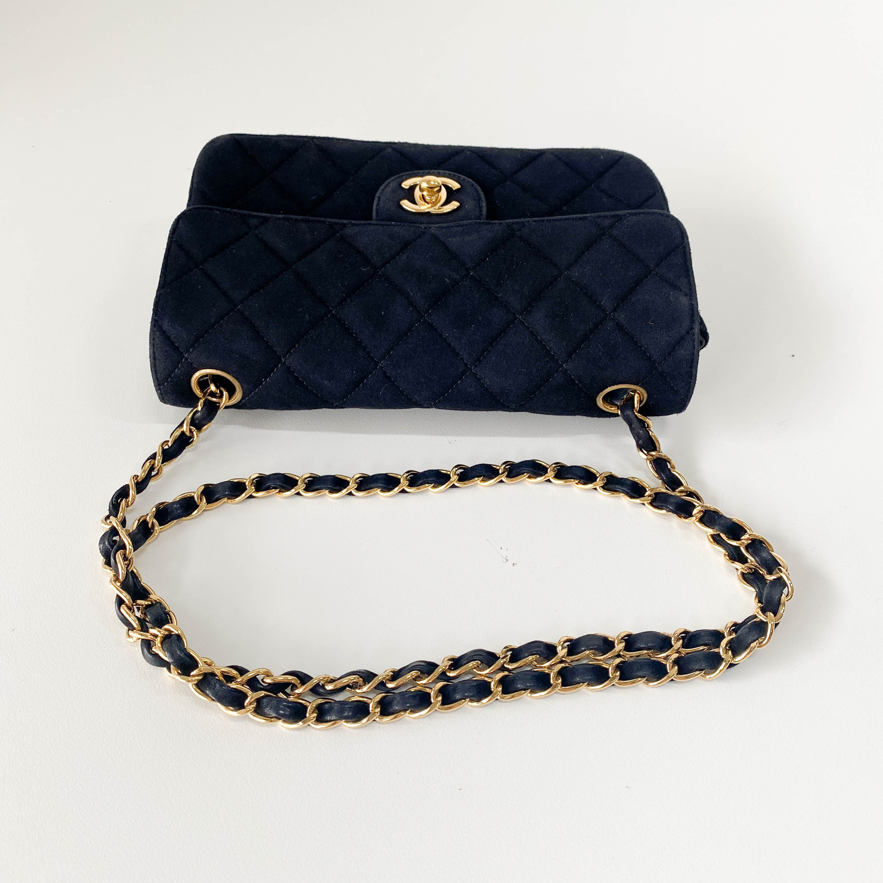 Matelassé Black Suede Crossbody Bag