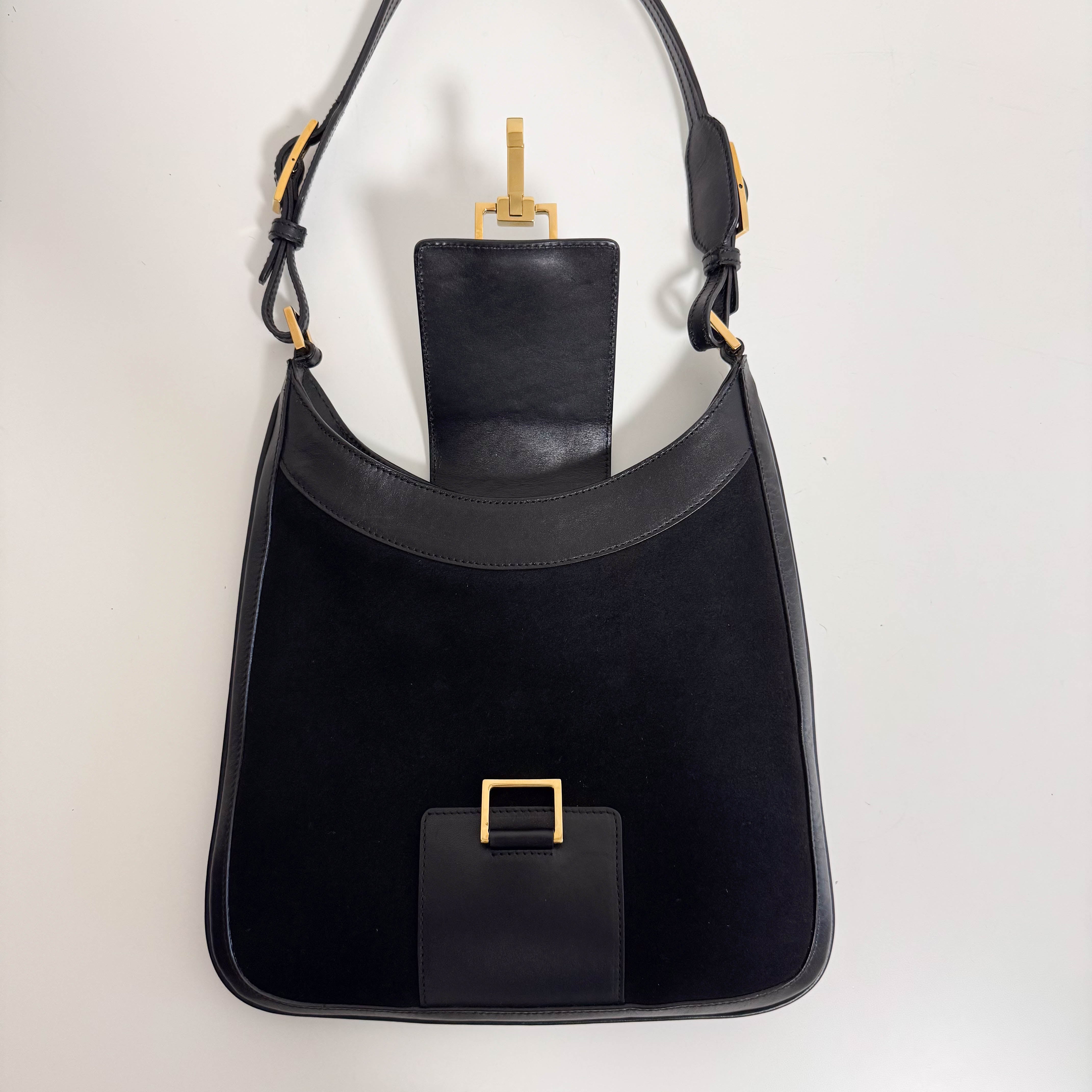 Vintage Black Suede Shoulder Bag