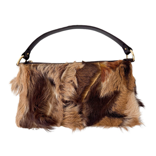 Fur Brown Leather Strap Bag