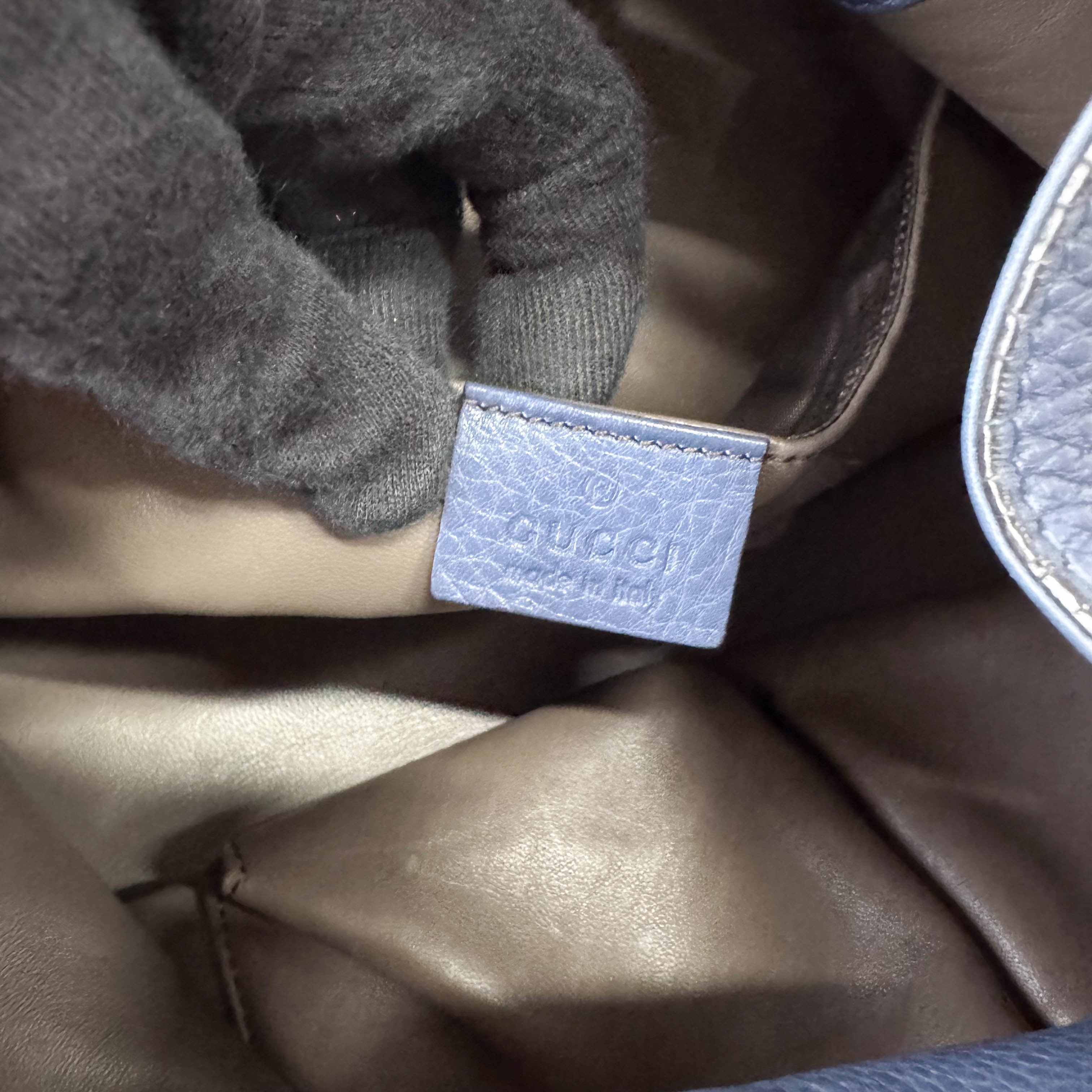 Blue Leather Bucket Bag