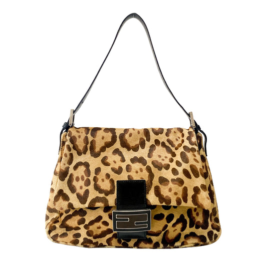 Mamma Baguette Leopard Pony Hair Shoulder Bag
