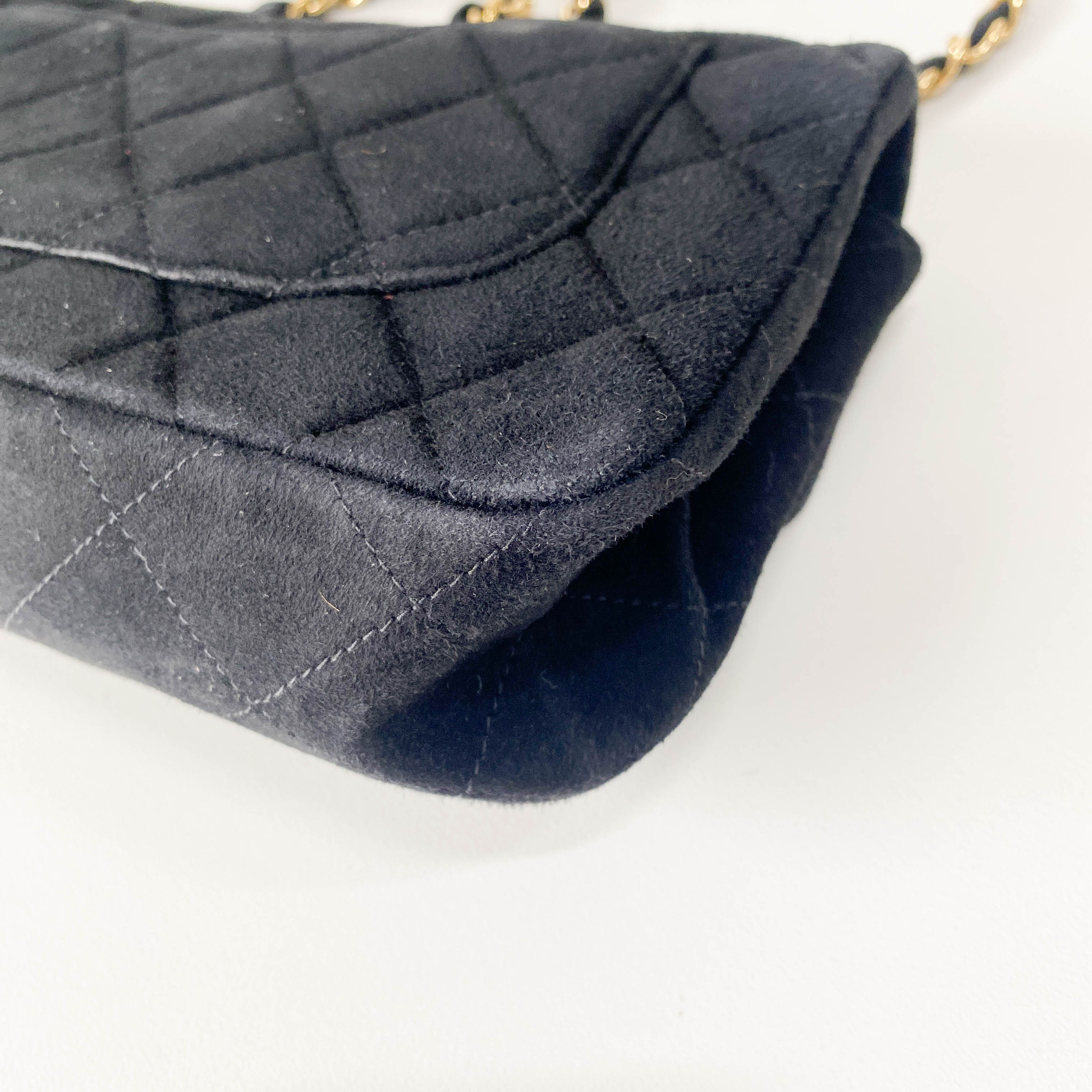 Matelassé Black Suede Crossbody Bag