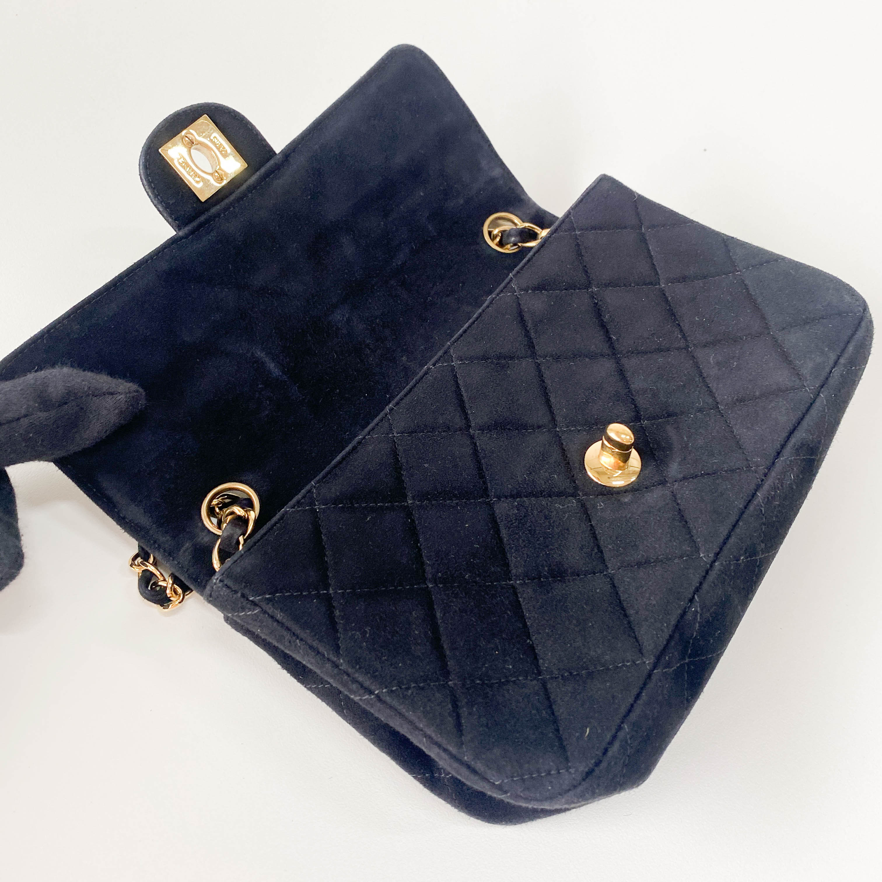 Matelassé Black Suede Crossbody Bag