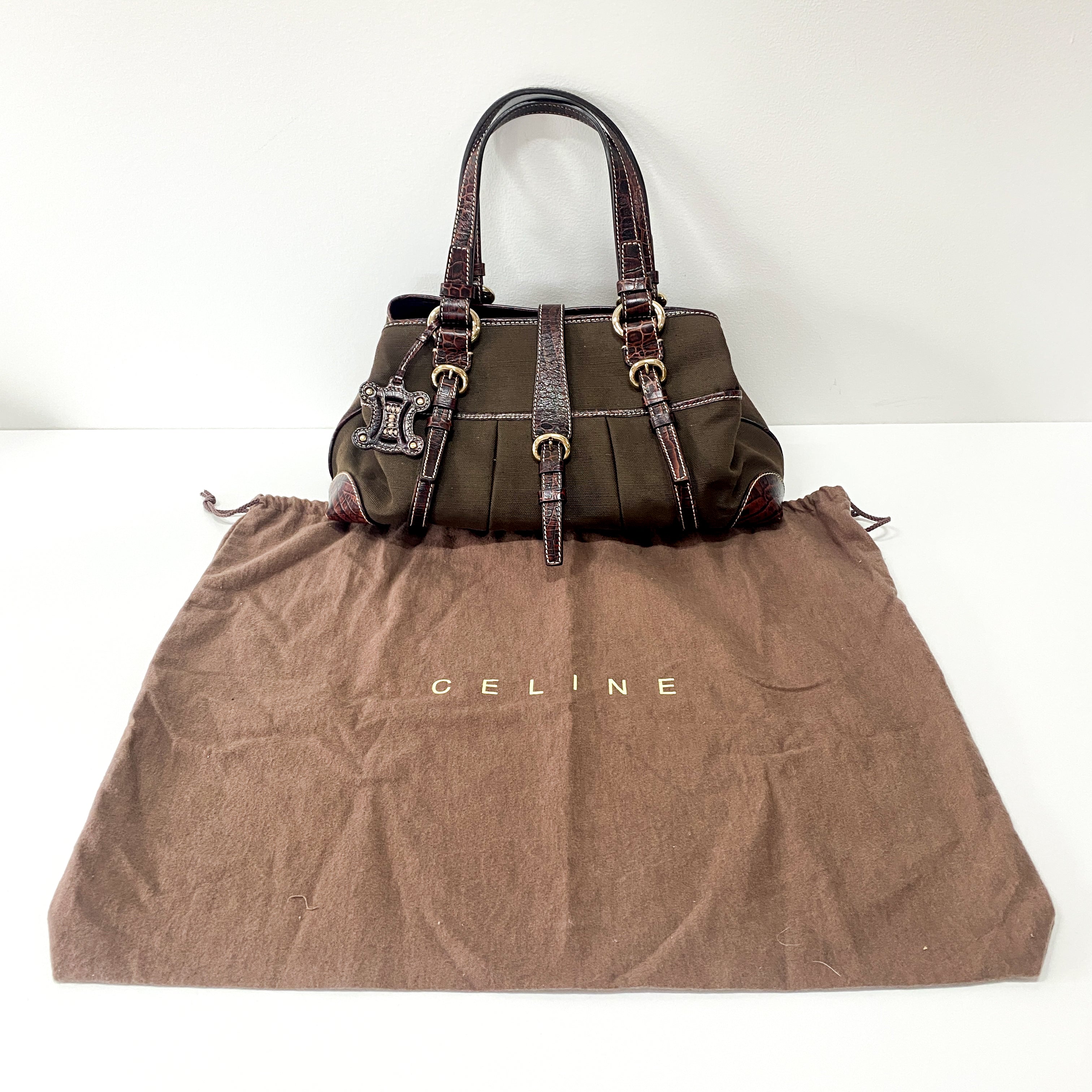 Brown Cotton Canvas Shoulder Bag