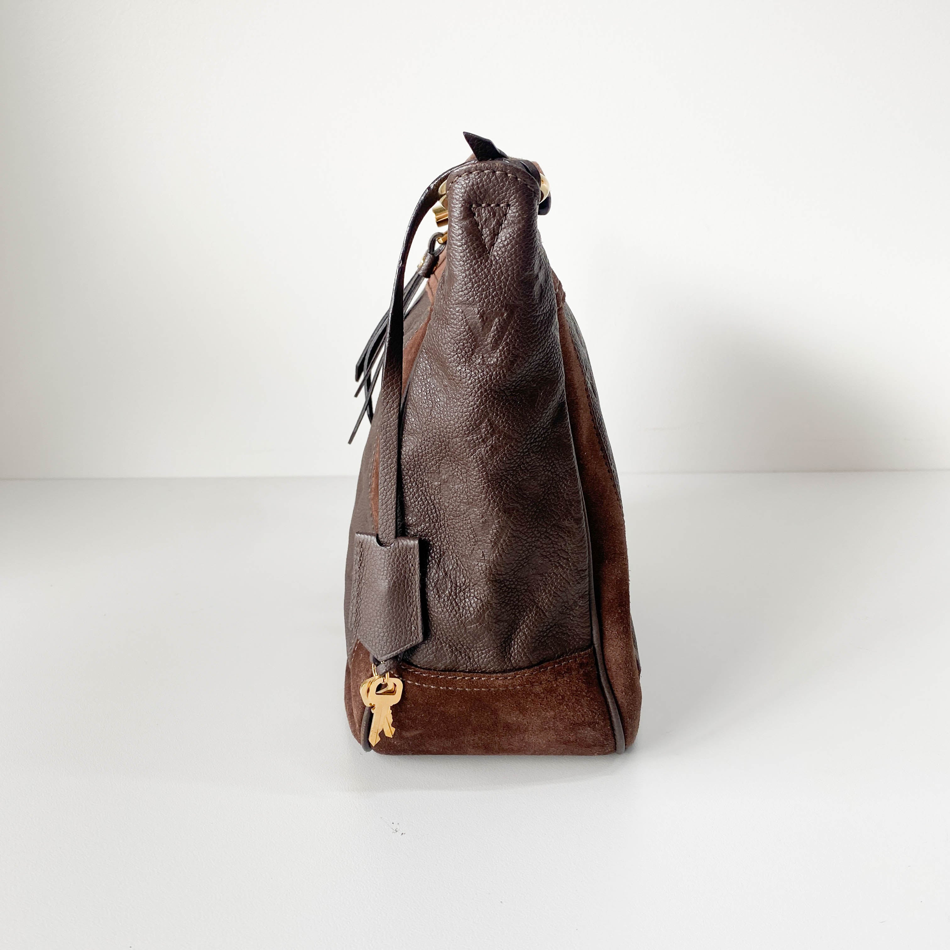 Monogram Brown Leather & Suede Shoulder Bag