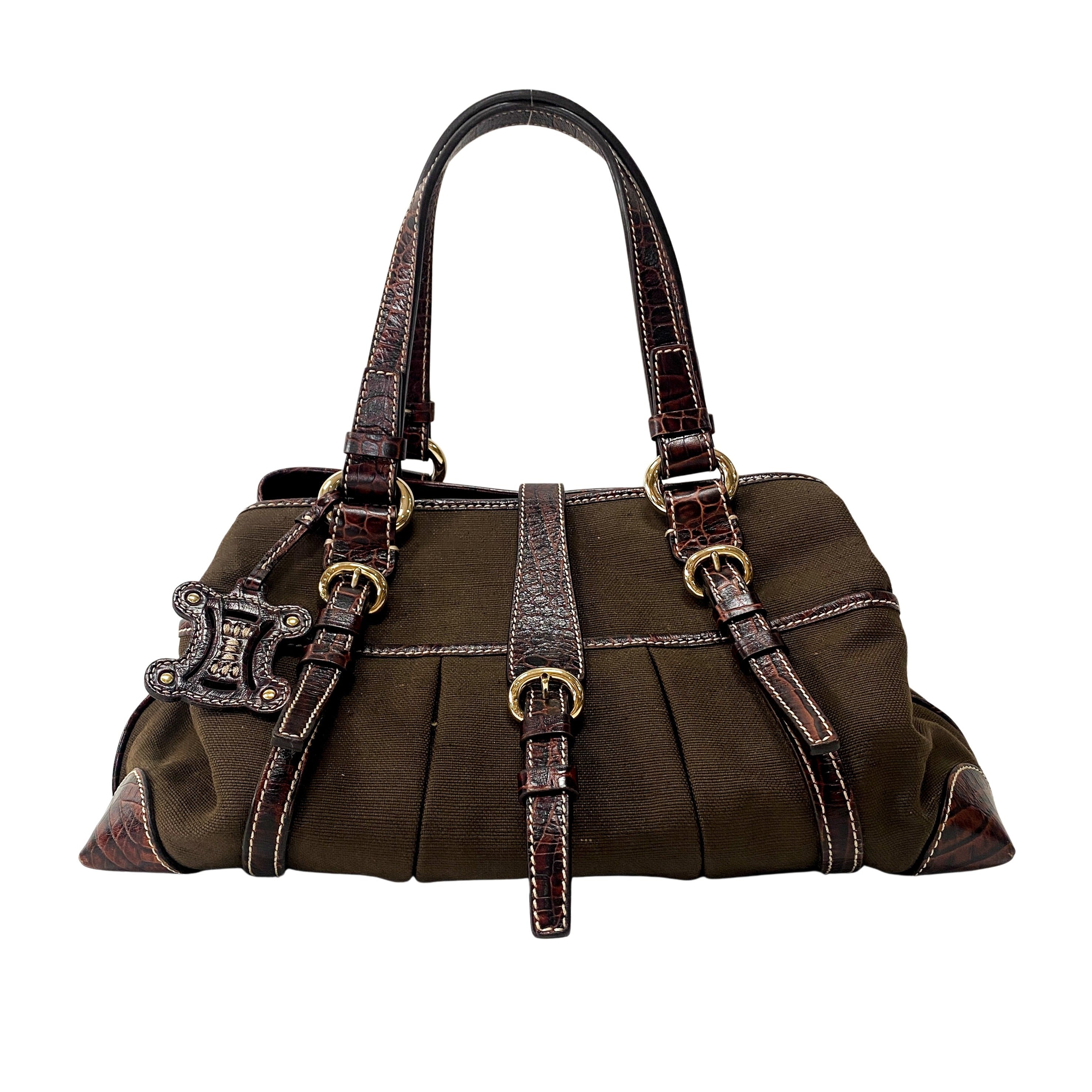 Brown Cotton Canvas Shoulder Bag