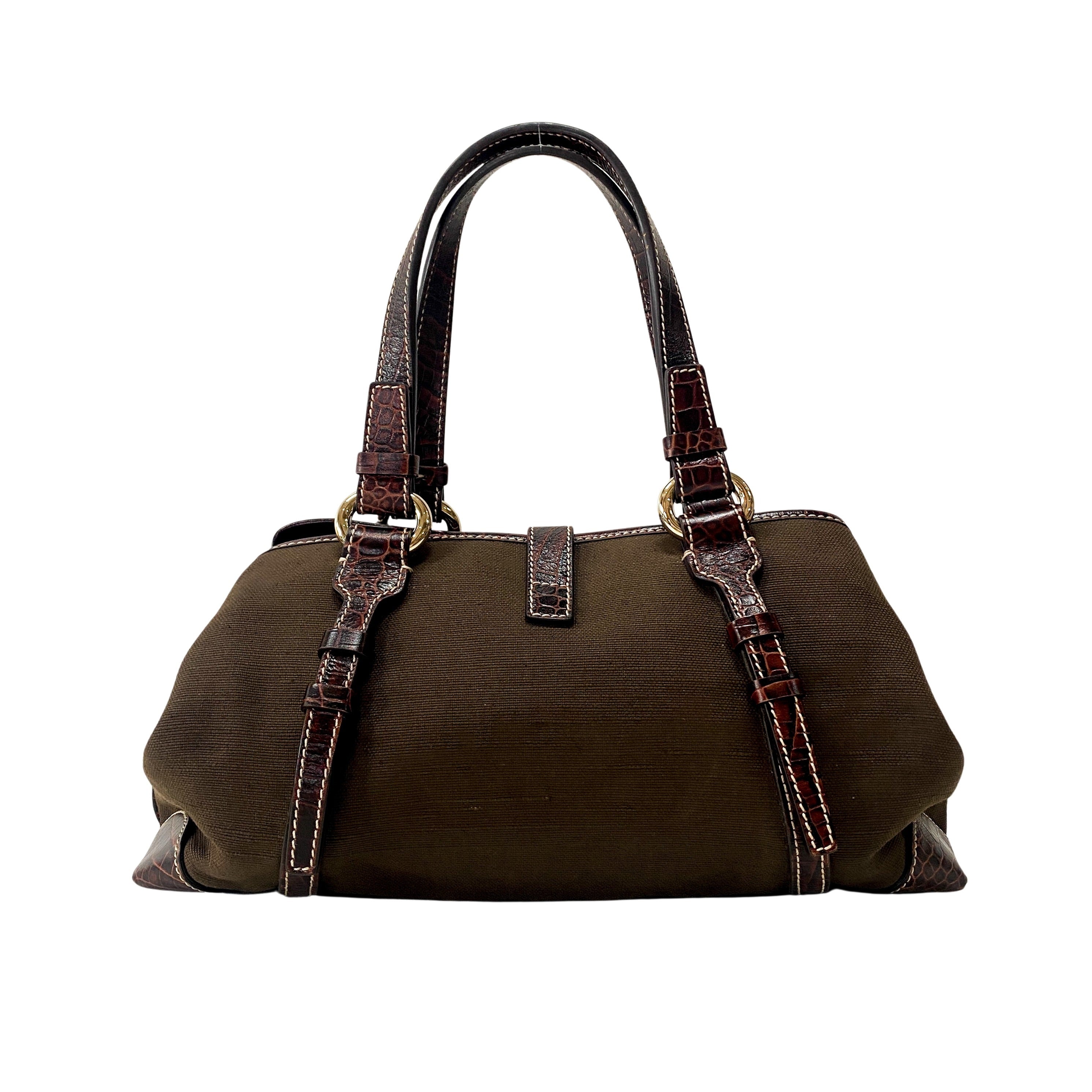 Brown Cotton Canvas Shoulder Bag