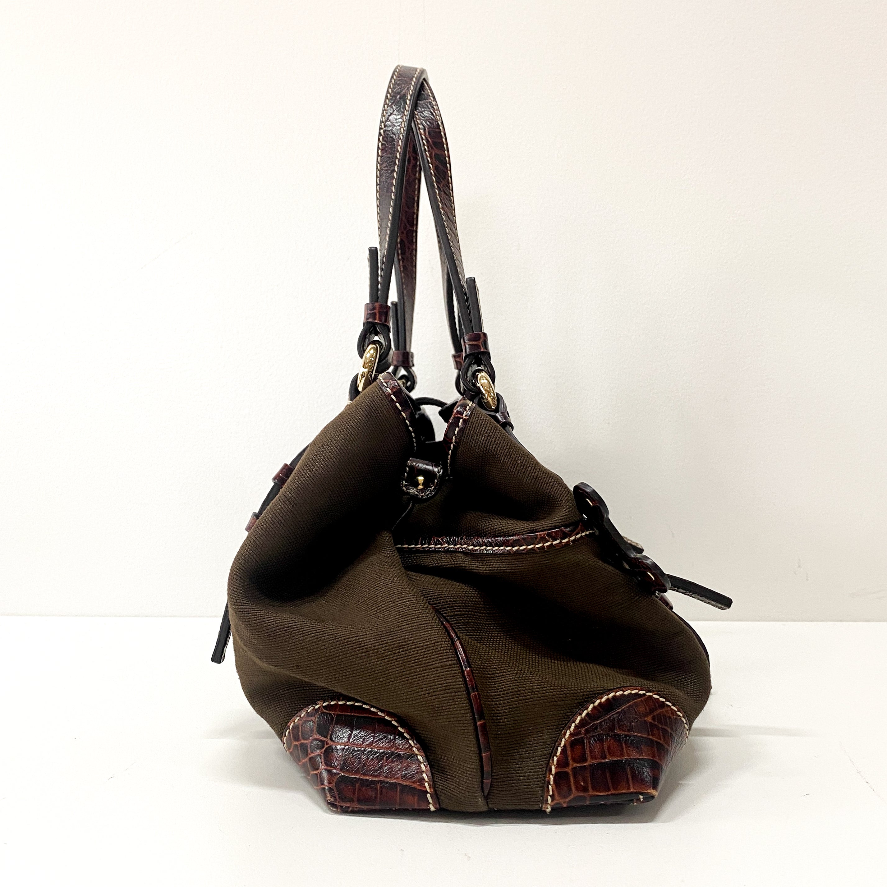 Brown Cotton Canvas Shoulder Bag