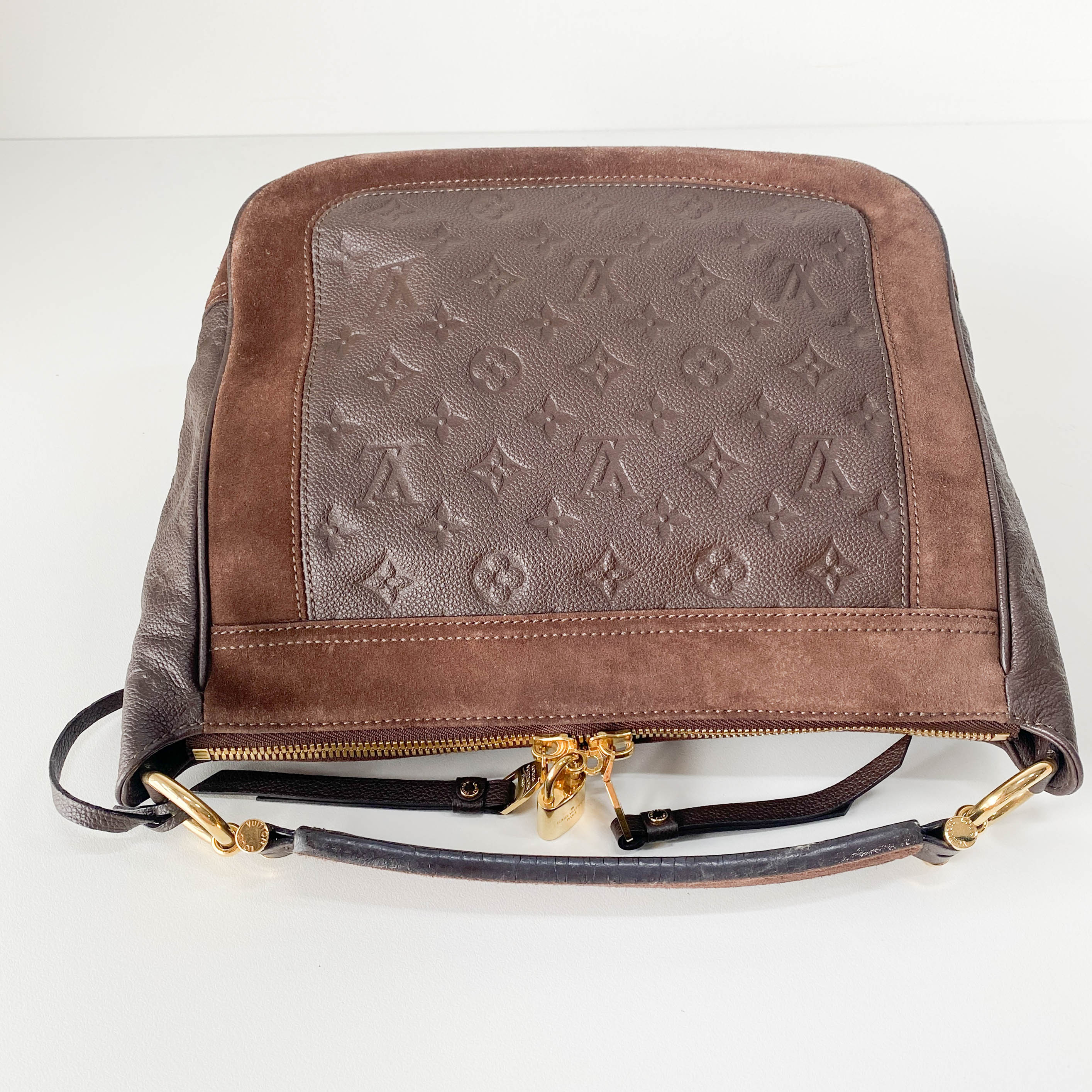 Monogram Brown Leather & Suede Shoulder Bag