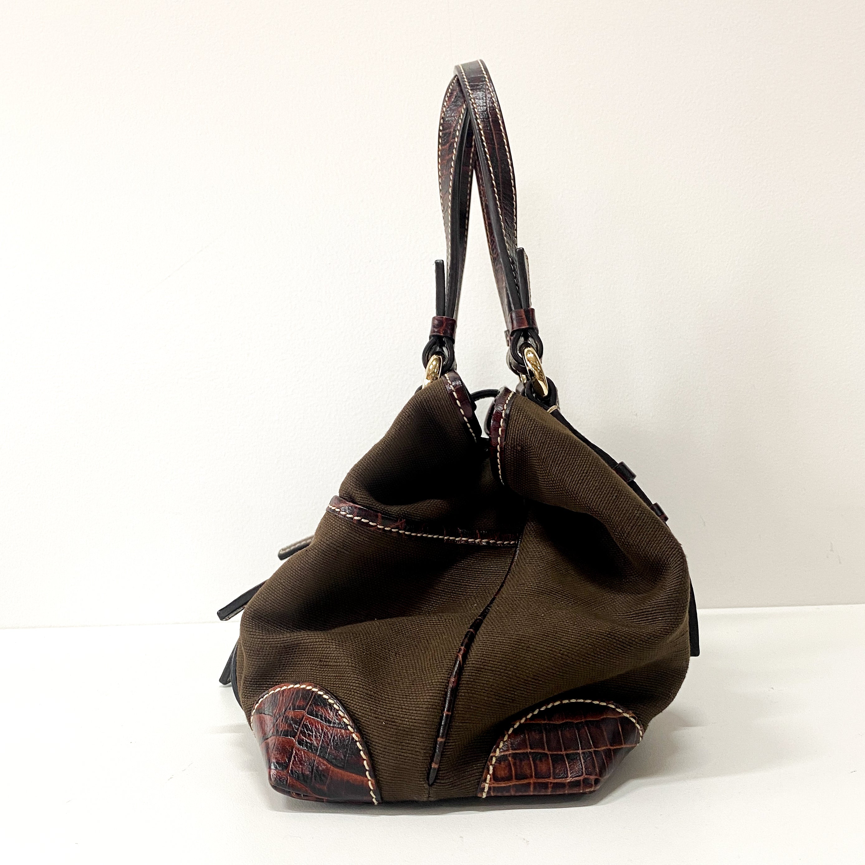 Brown Cotton Canvas Shoulder Bag
