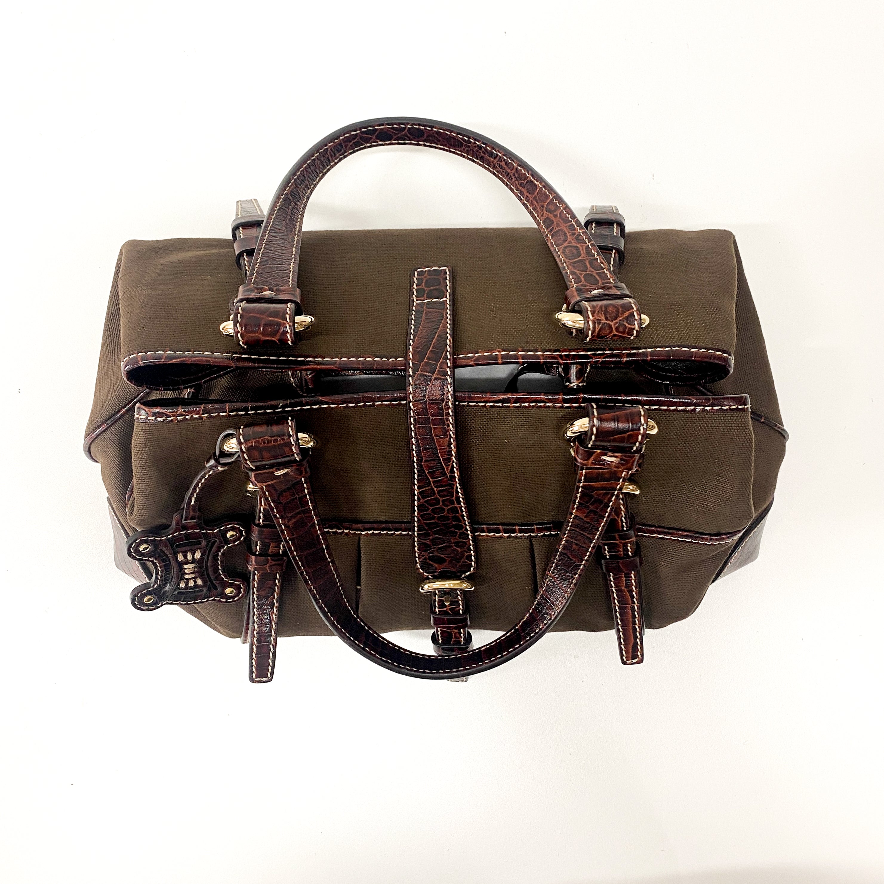 Brown Cotton Canvas Shoulder Bag