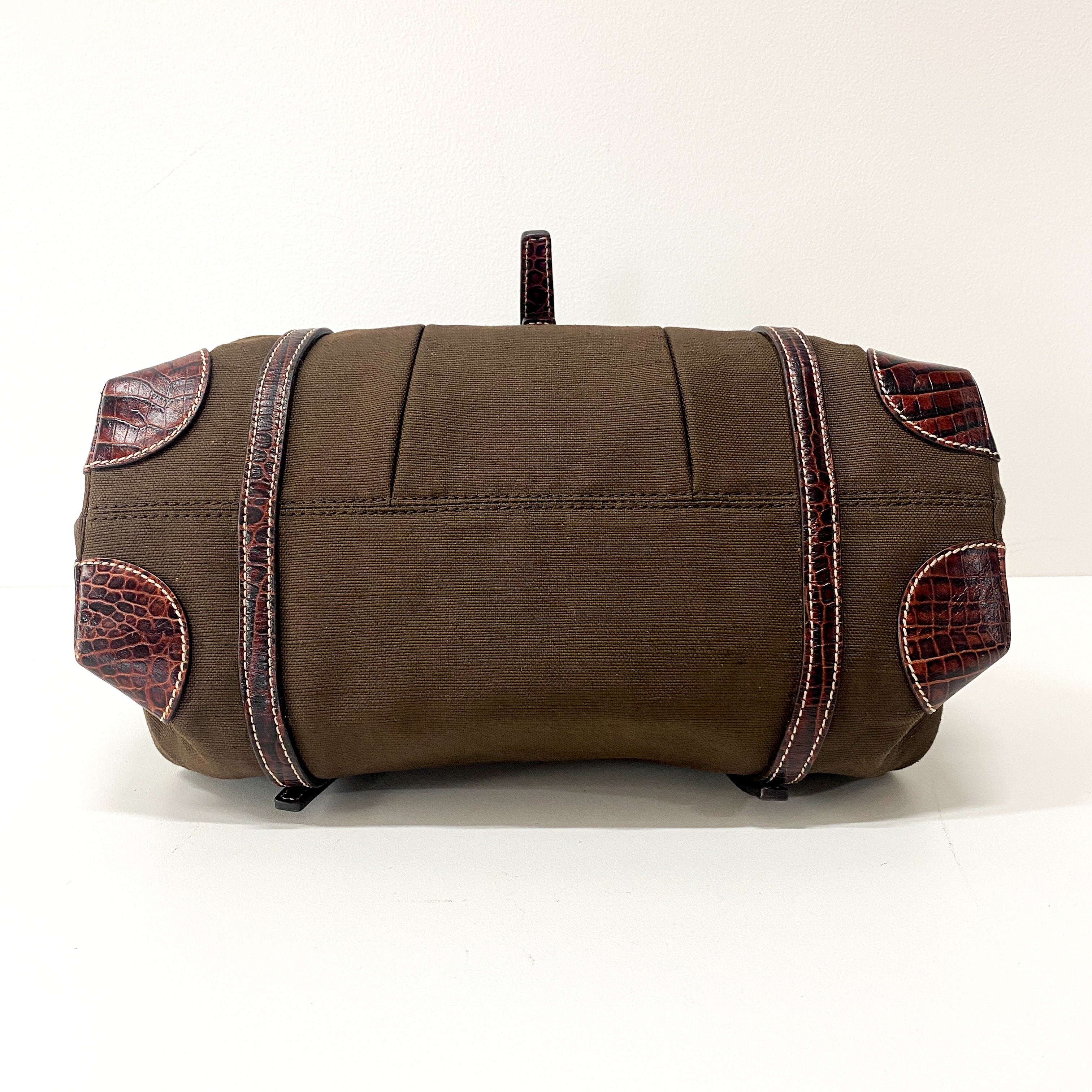 Brown Cotton Canvas Shoulder Bag