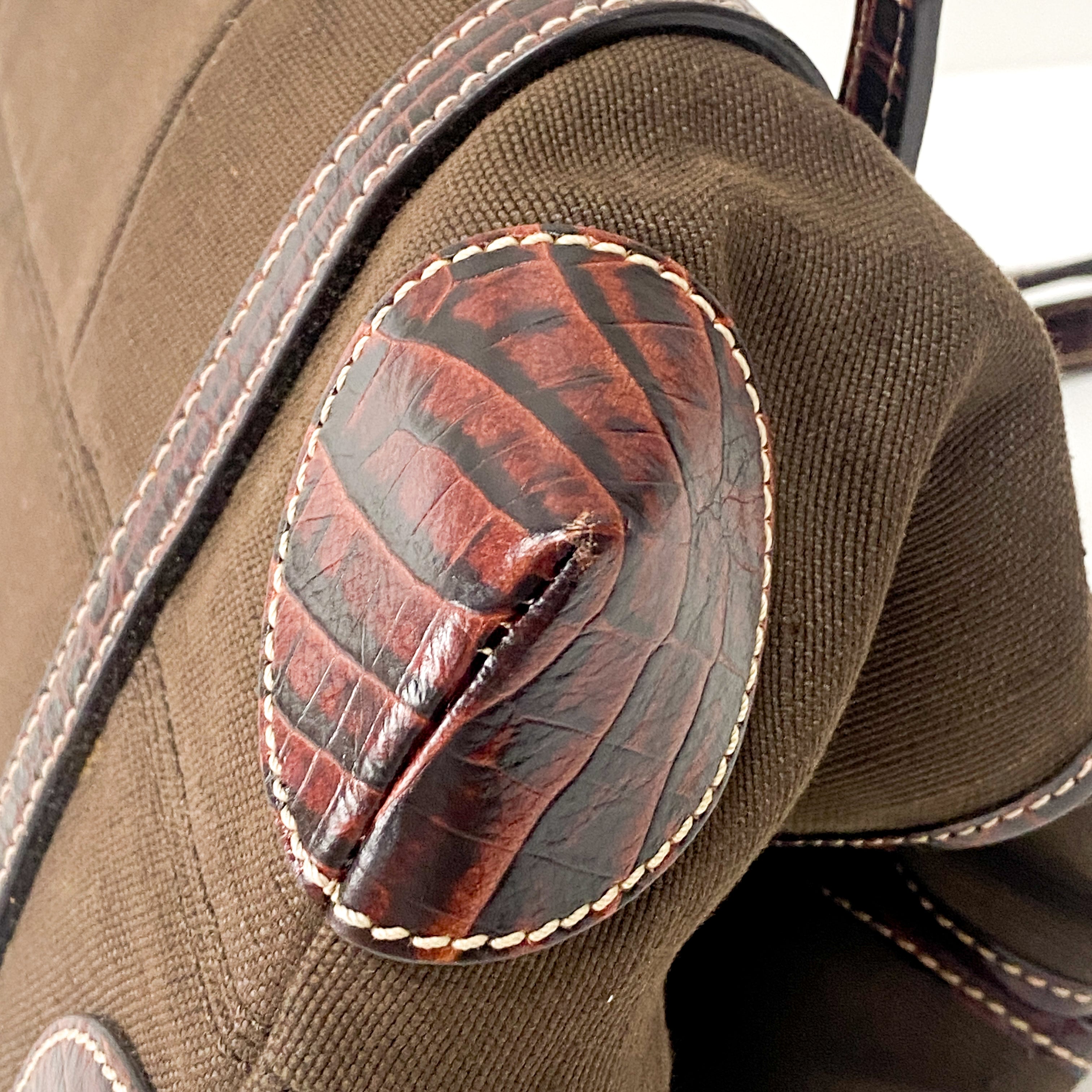 Brown Cotton Canvas Shoulder Bag