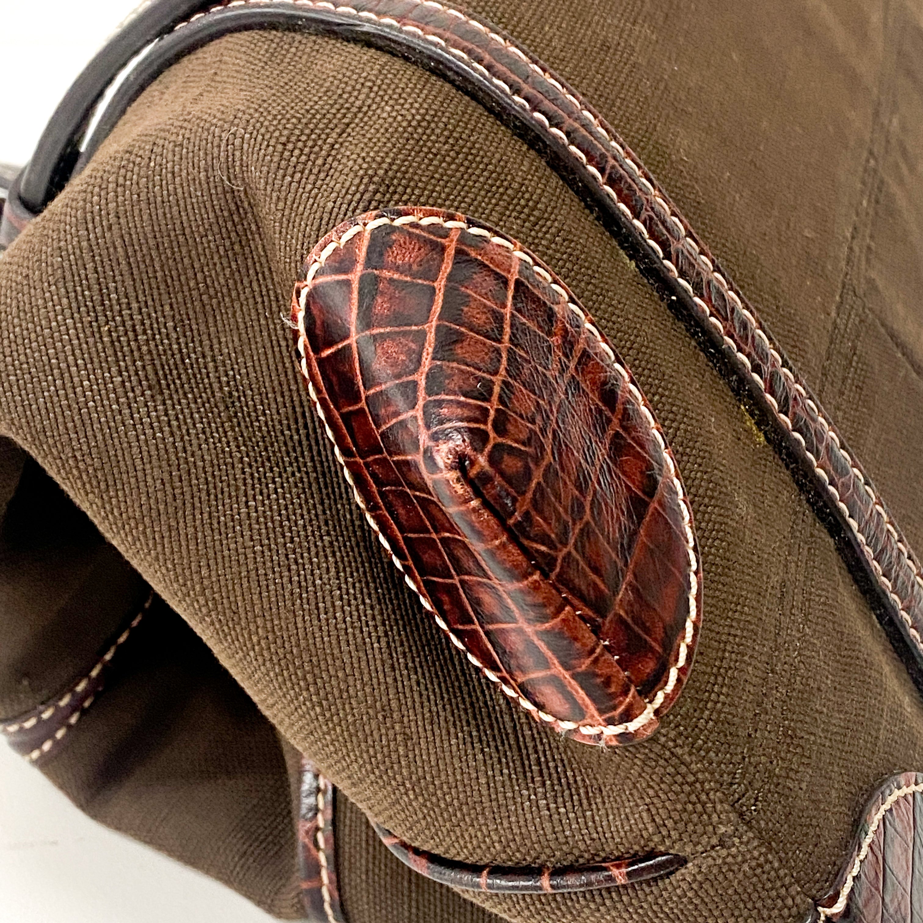 Brown Cotton Canvas Shoulder Bag