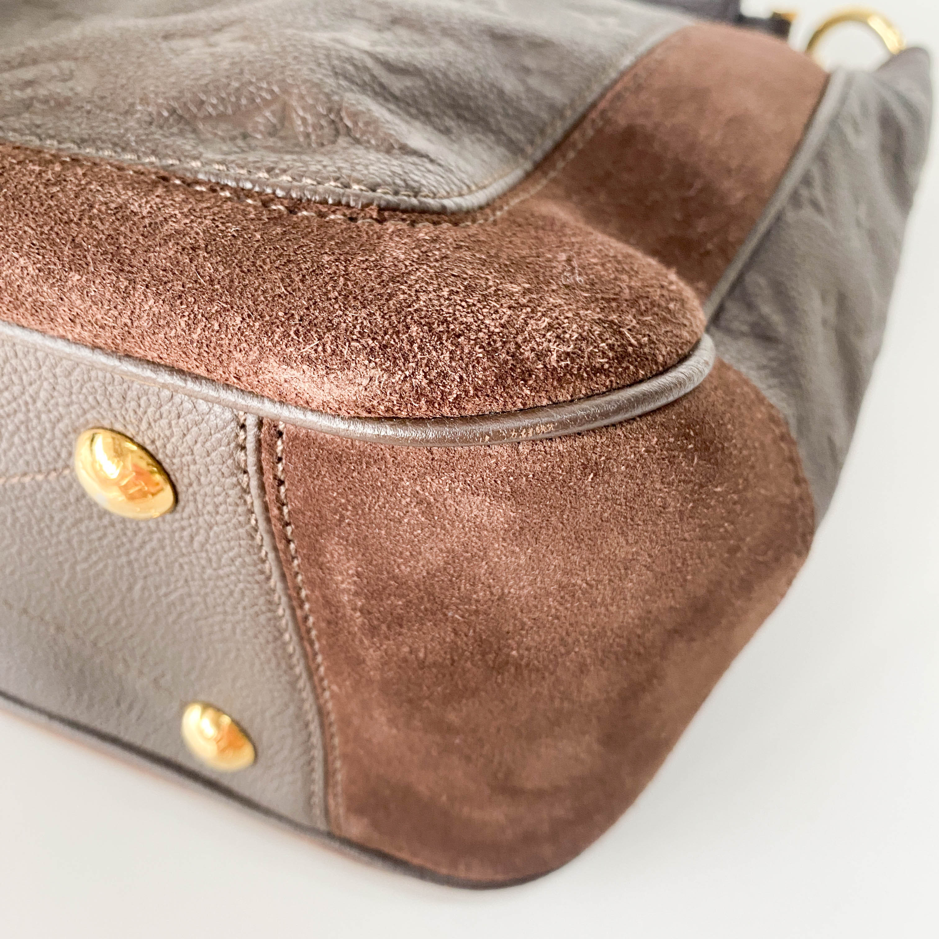 Monogram Brown Leather & Suede Shoulder Bag