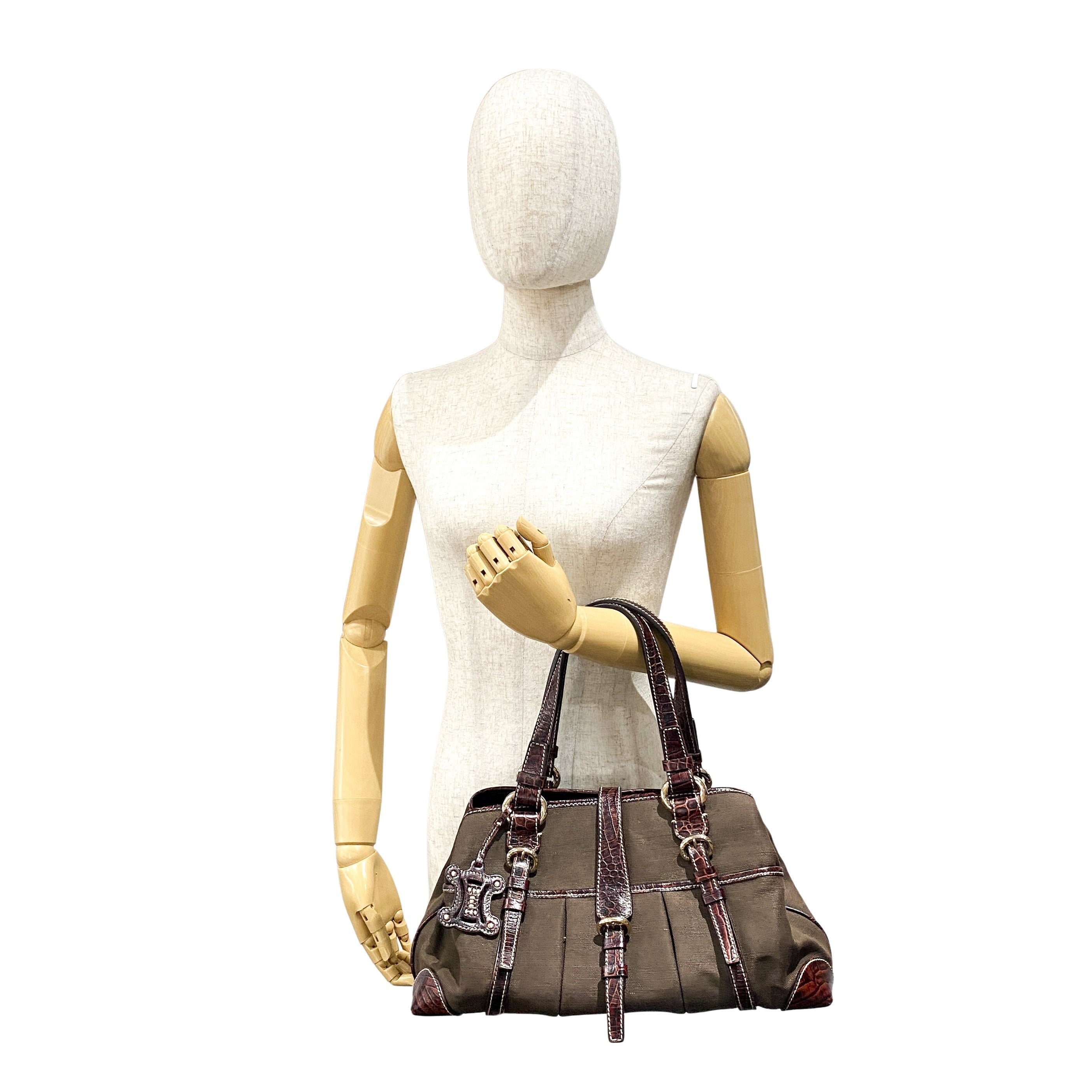 Brown Cotton Canvas Shoulder Bag