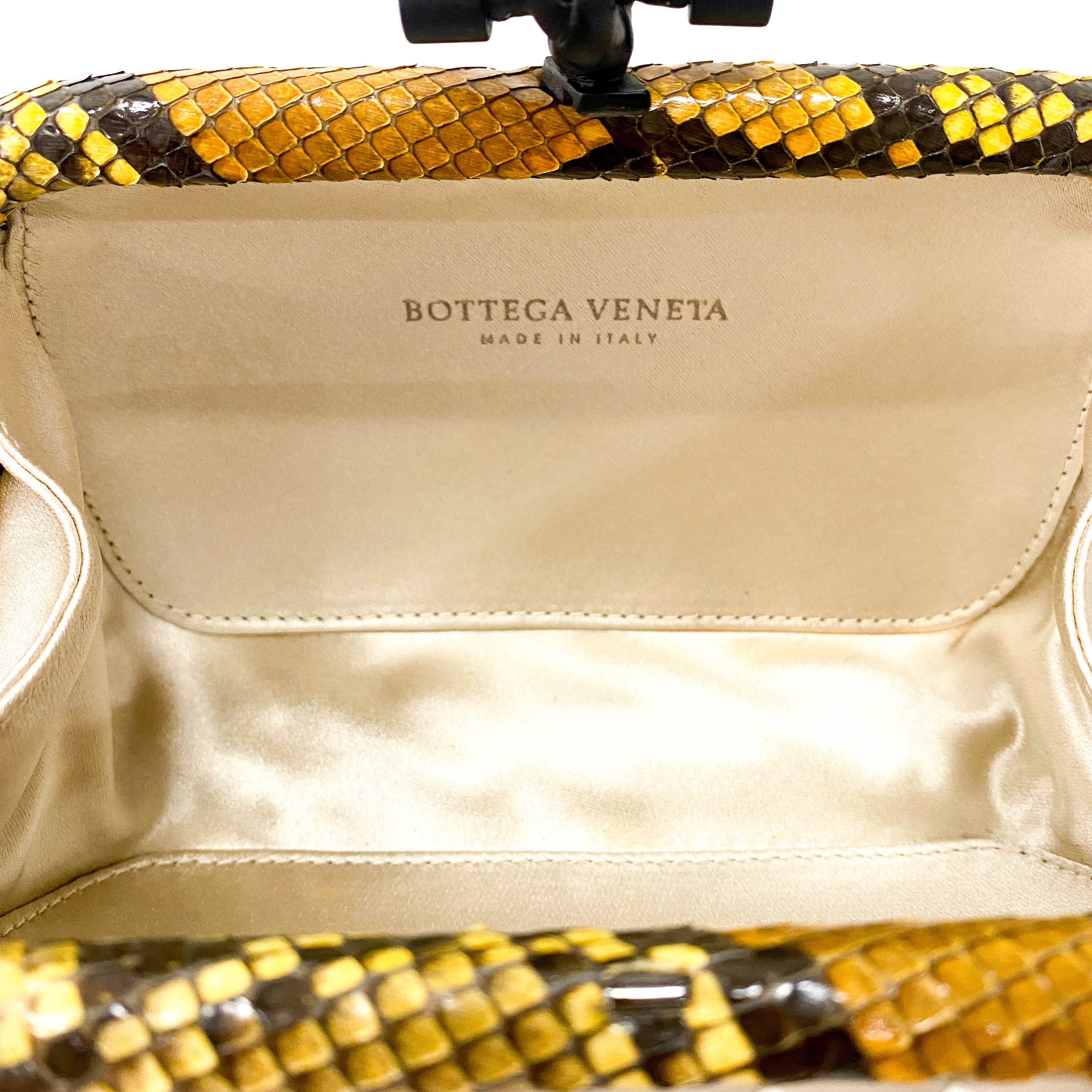 Intrecciato Neutral Satin & Python Embossed Leather Clutch Bag
