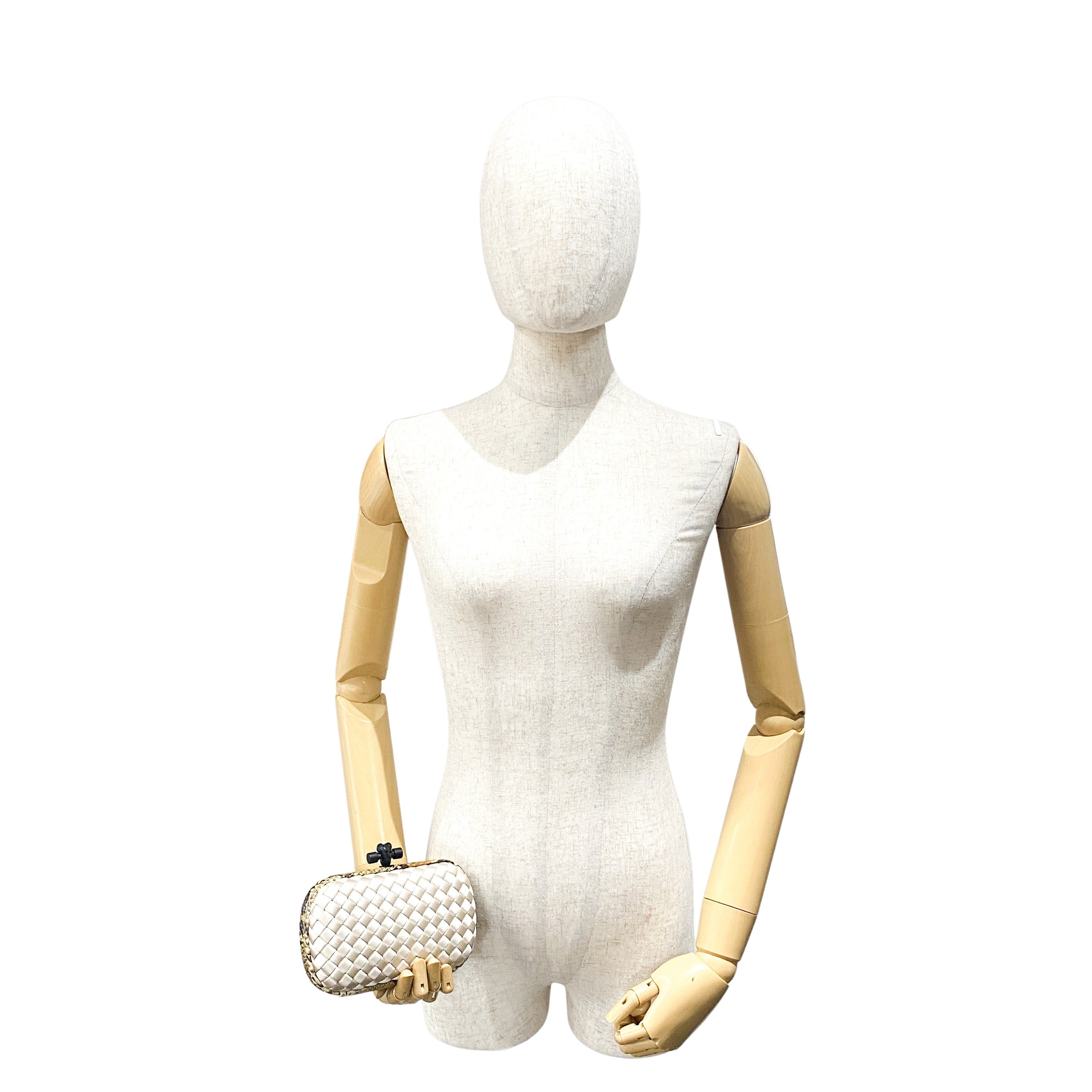 Intrecciato Neutral Satin & Python Embossed Leather Clutch Bag