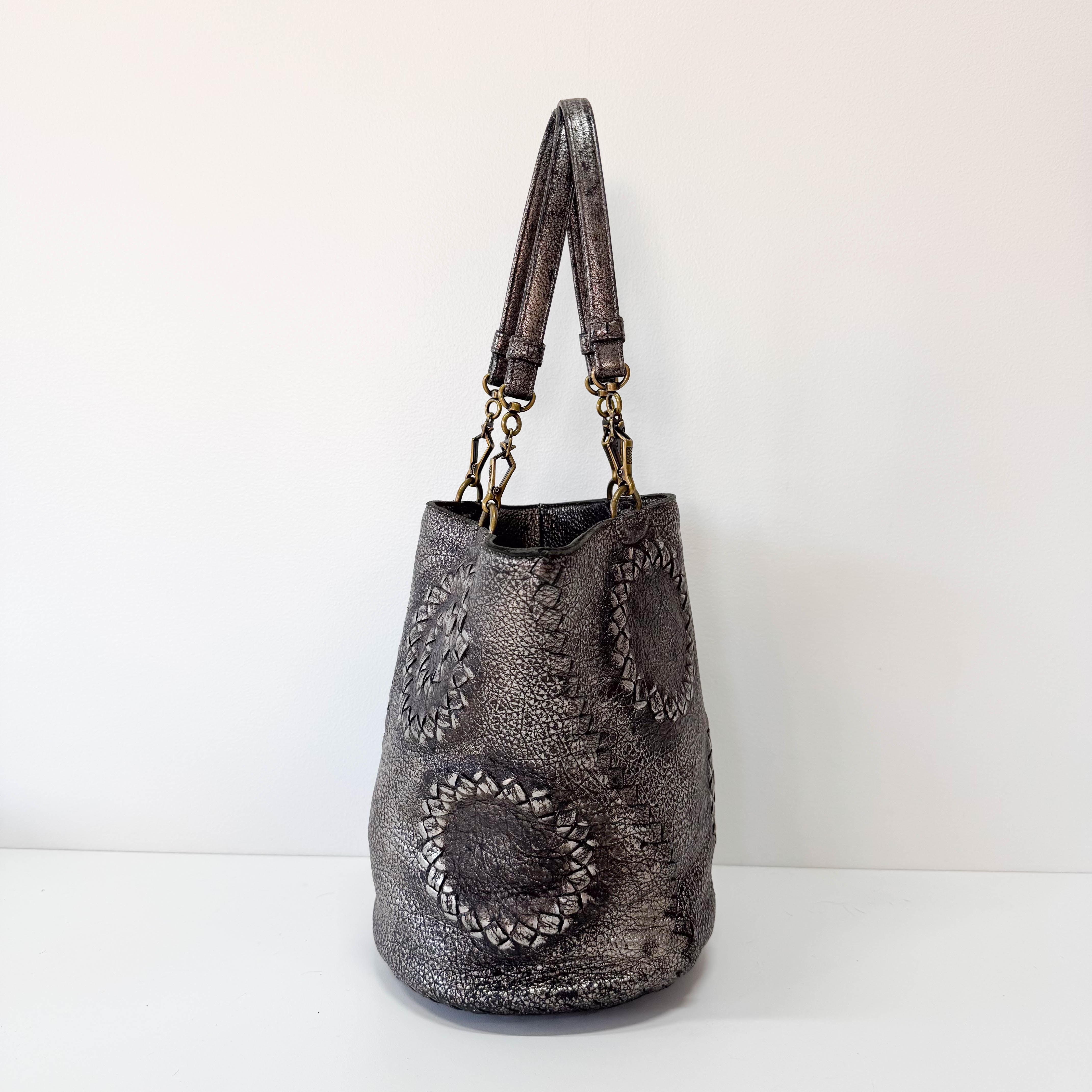 Silver Leather Shoulder Bag